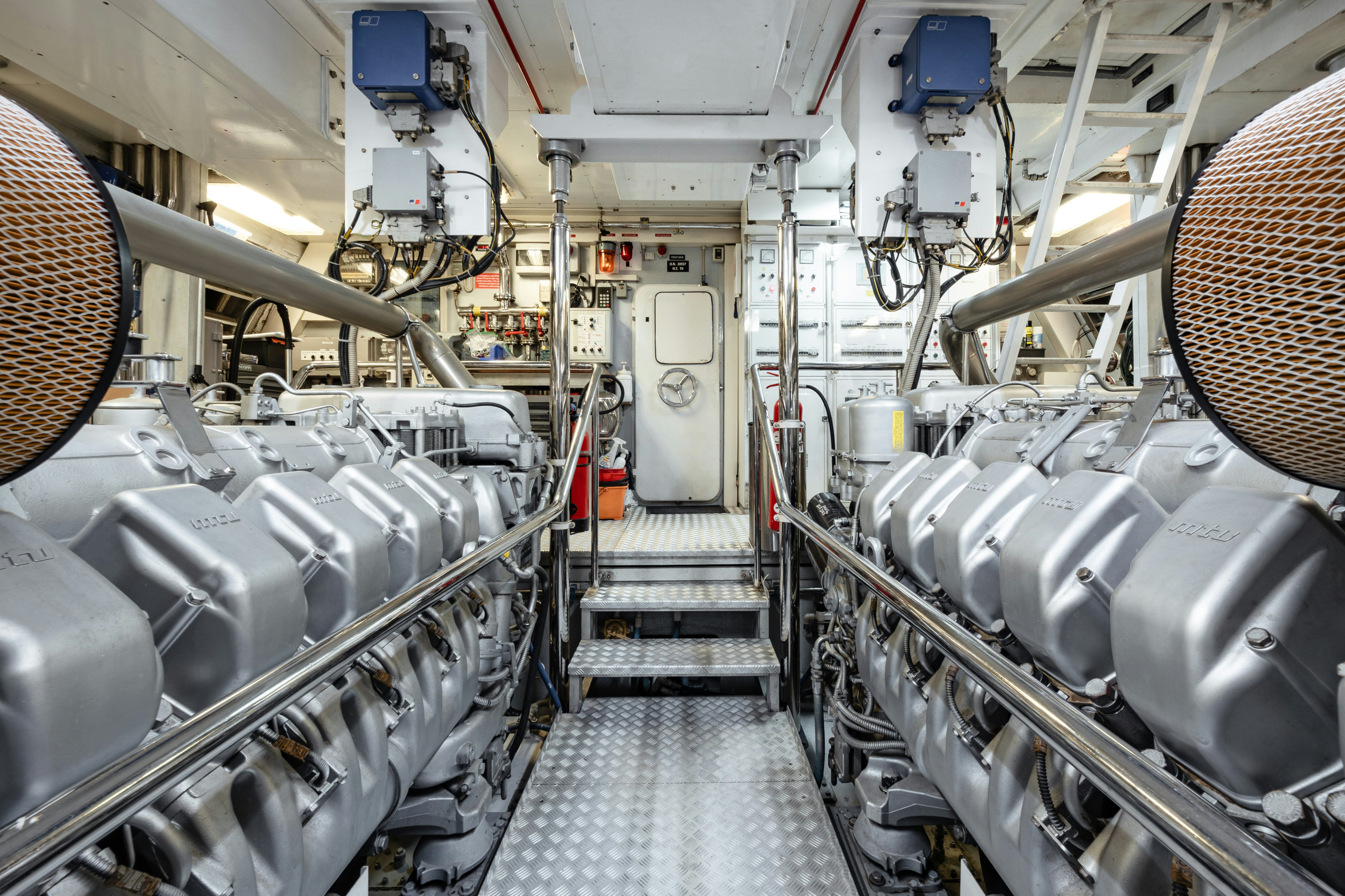 a room with large pipes aboard BLUE AZUR Yacht for Sale