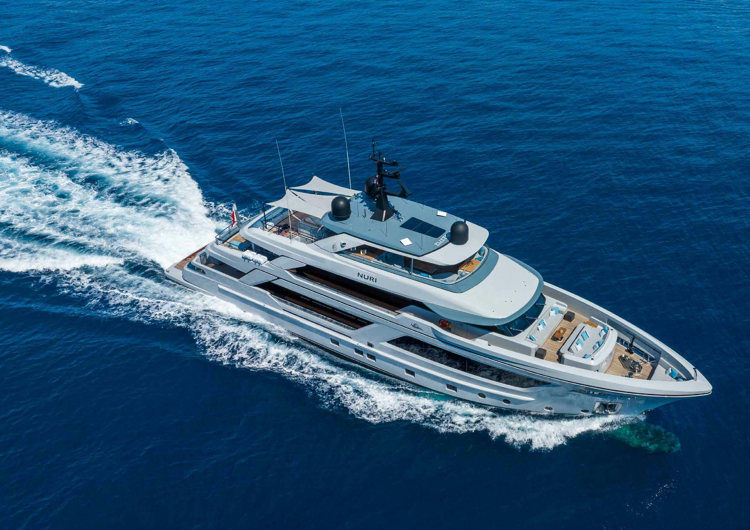 a high angle view of a boat aboard NURI Yacht for Charter