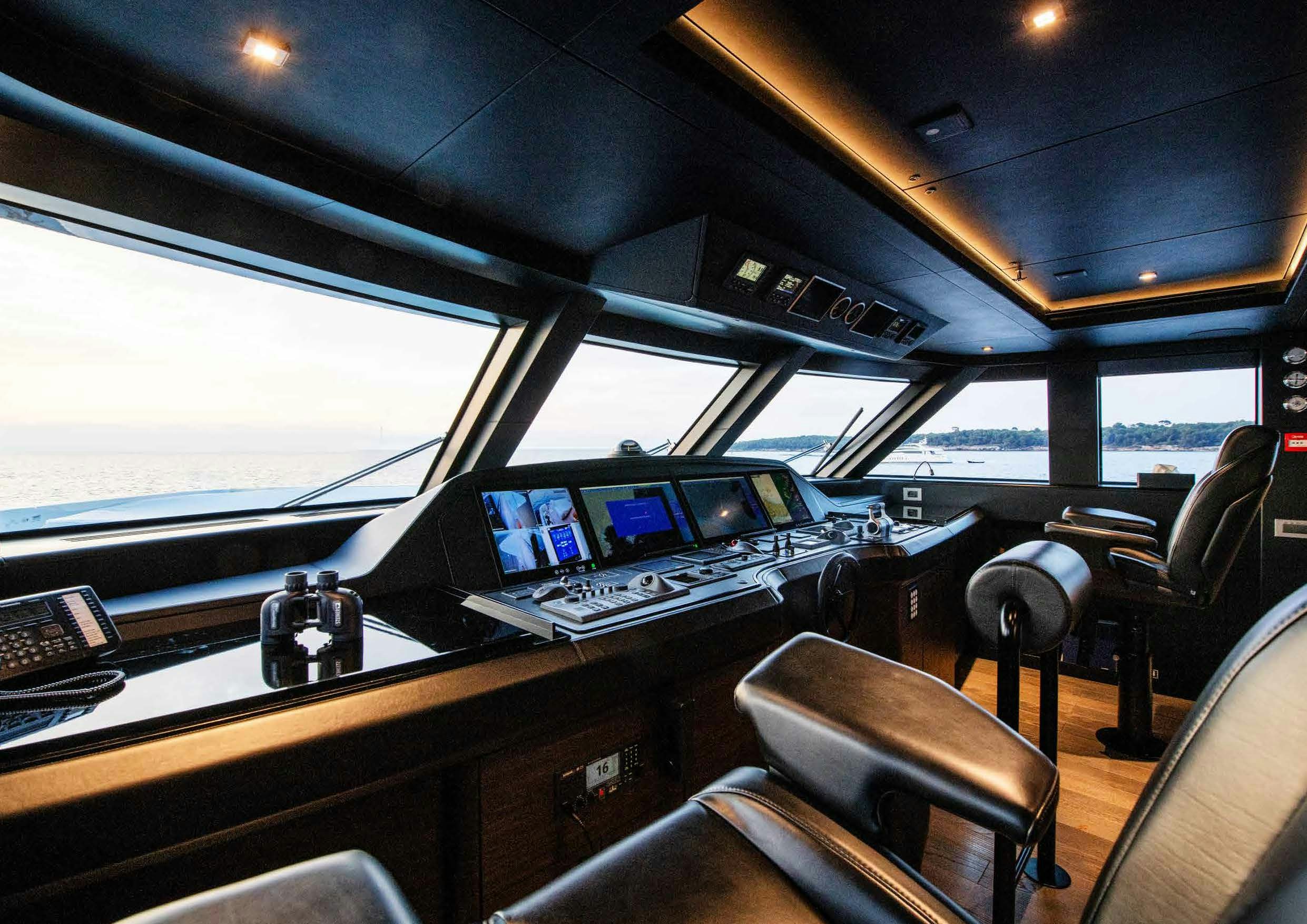 inside of a vehicle with a laptop on the dash aboard NURI Yacht for Charter