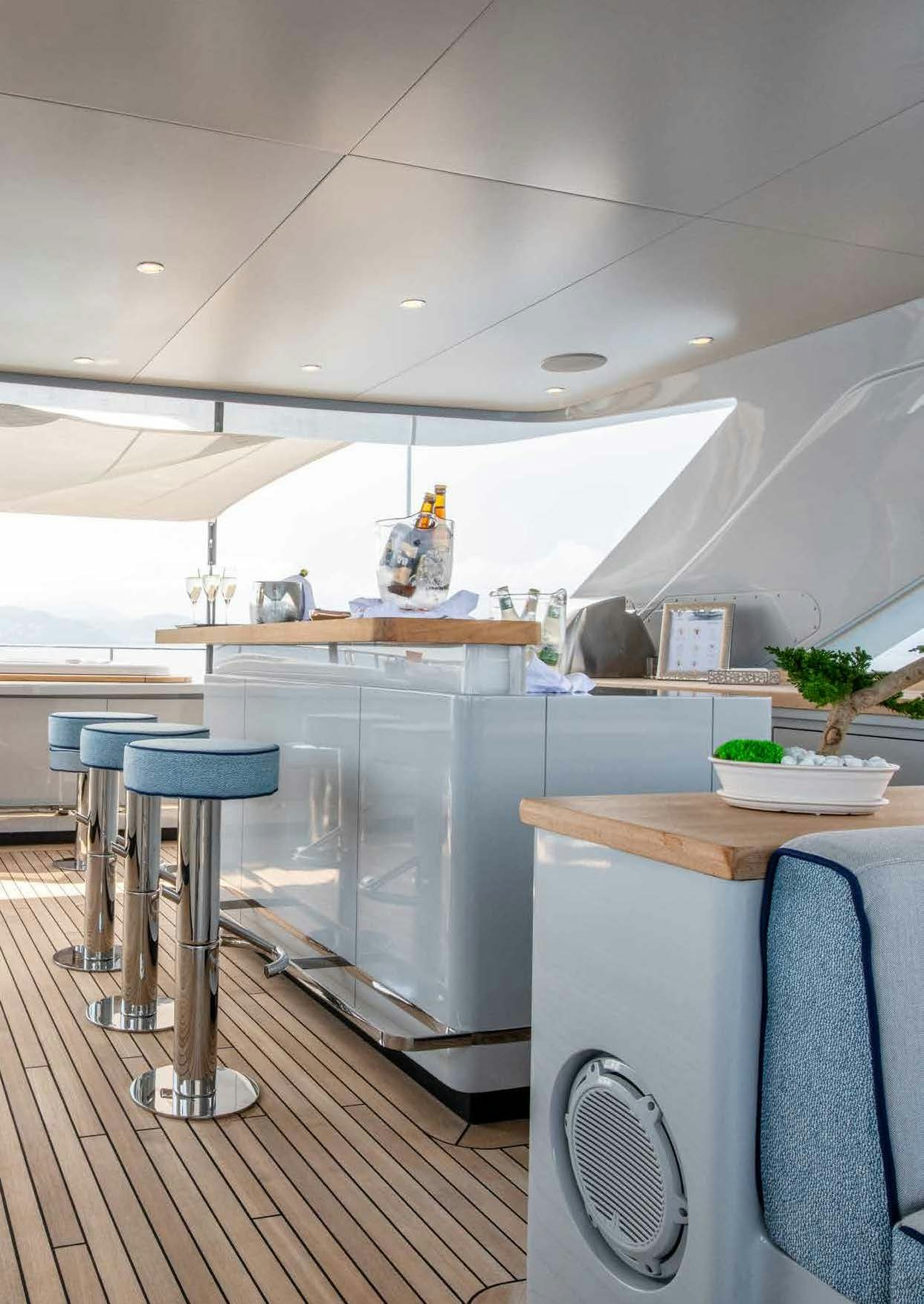 a kitchen with a large island aboard NURI Yacht for Charter