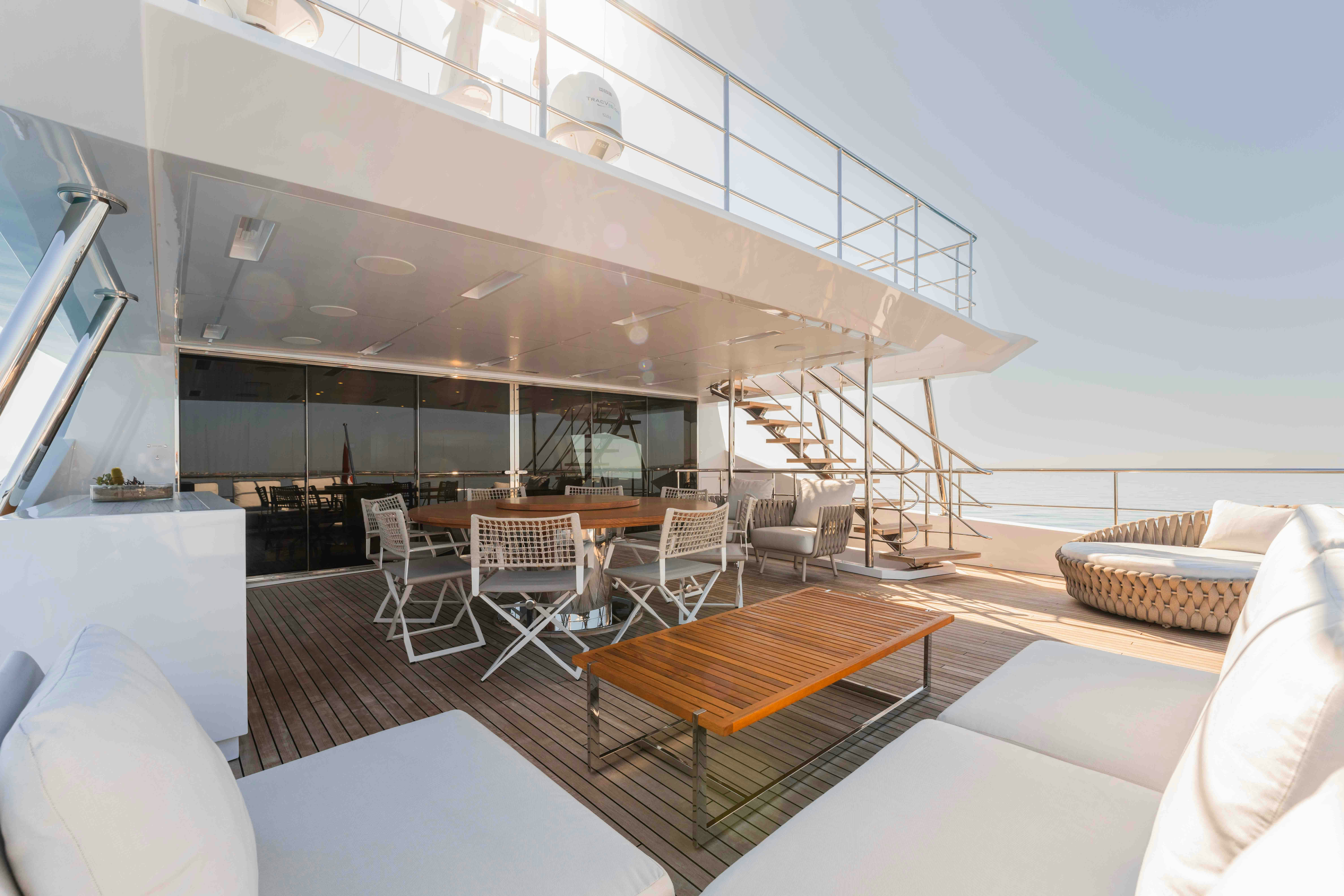 a modern looking living room aboard EXINITY Yacht for Sale