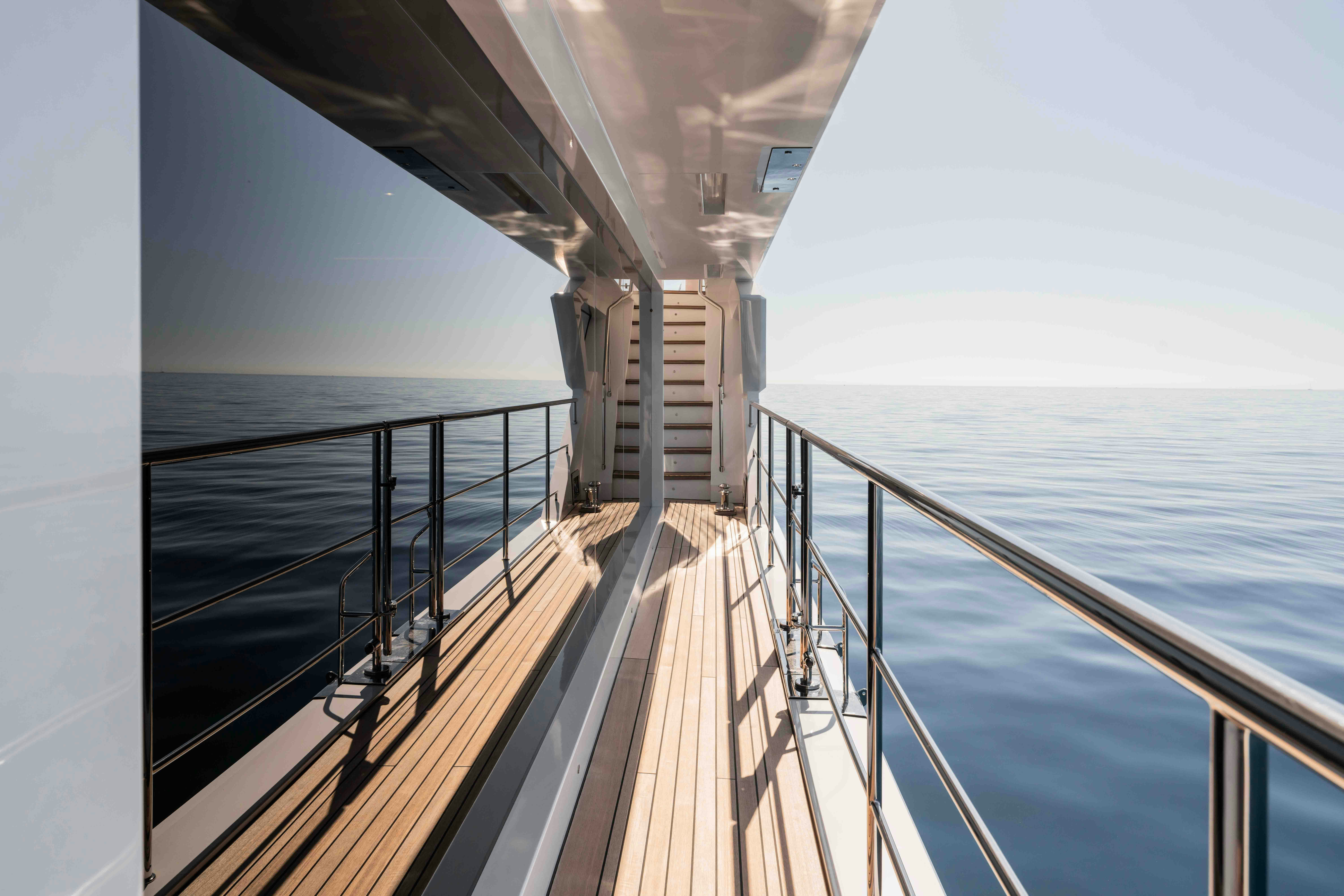 a large ship on the water aboard EXINITY Yacht for Sale