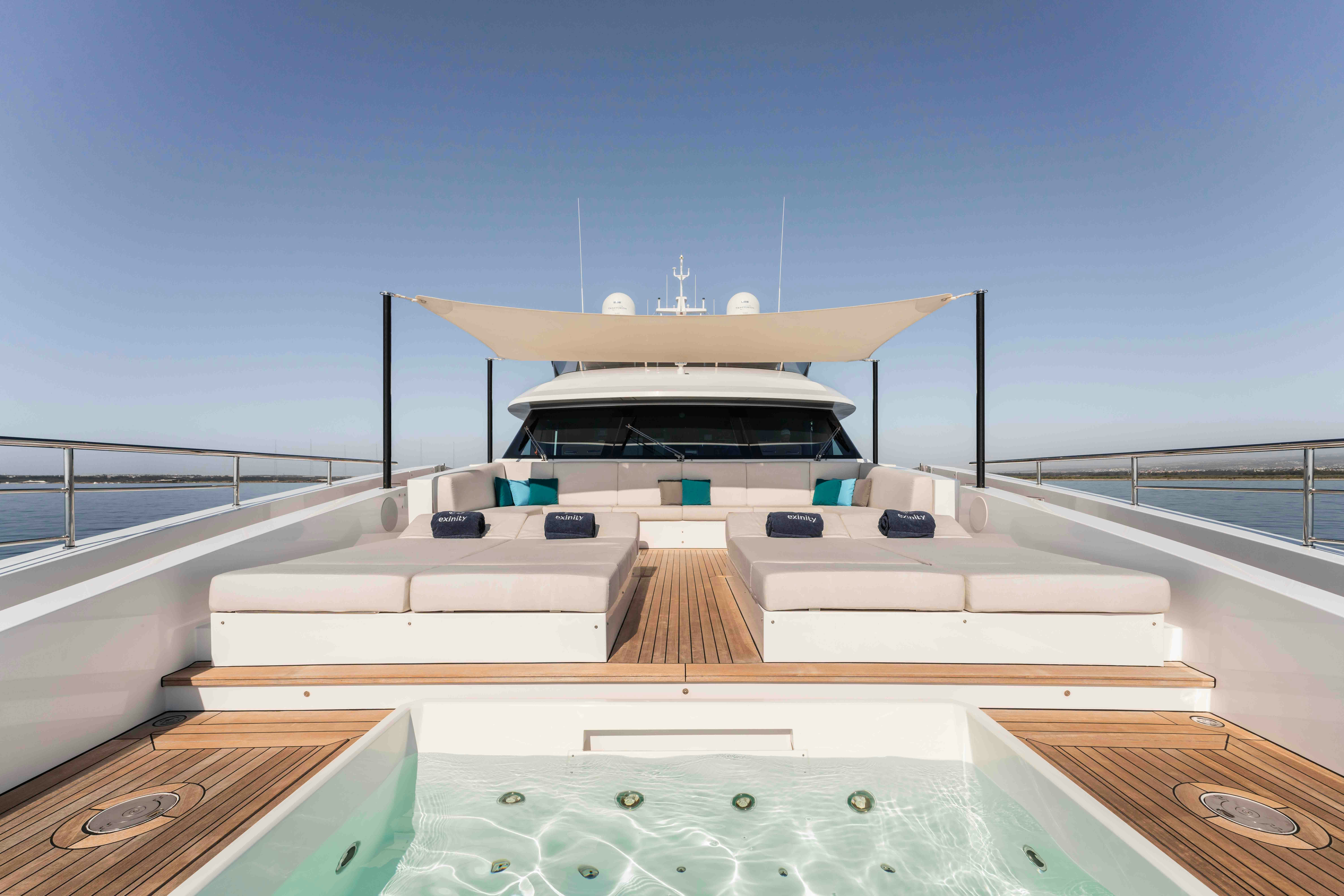 a large white building with a dome roof and a pool table aboard EXINITY Yacht for Sale