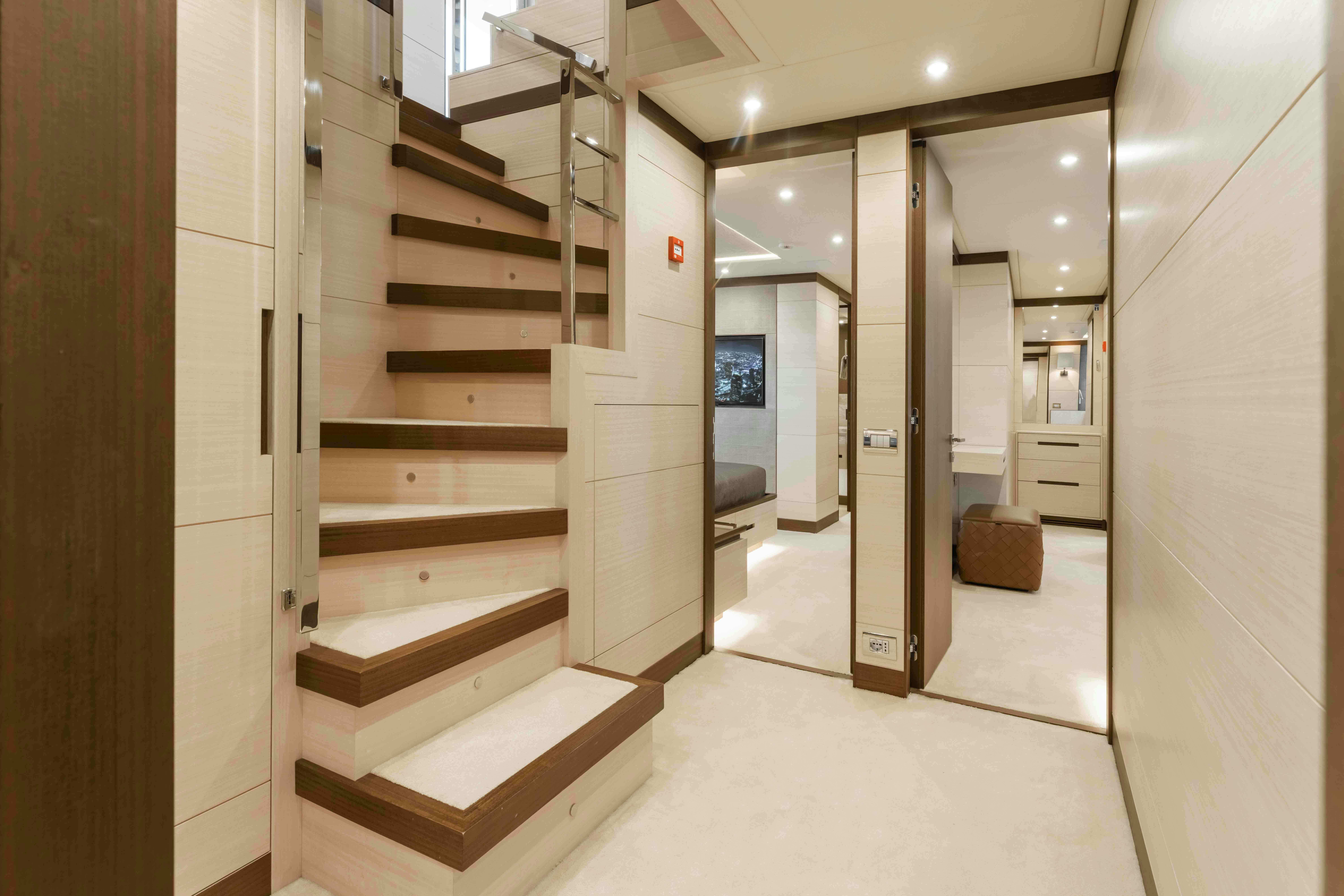 a staircase in a building aboard EXINITY Yacht for Sale