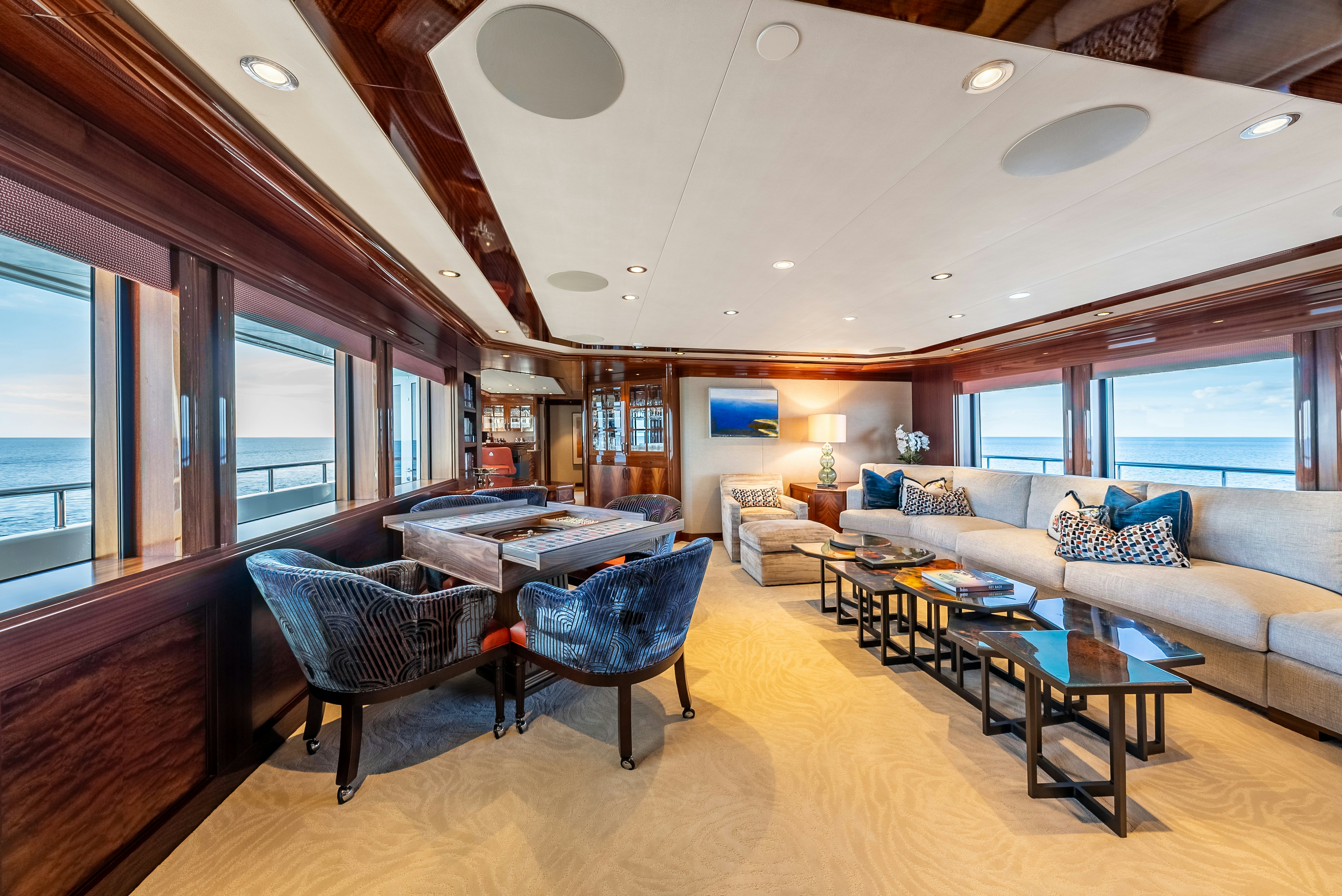 a living room with a large open floor plan aboard VALINOR Yacht for Sale