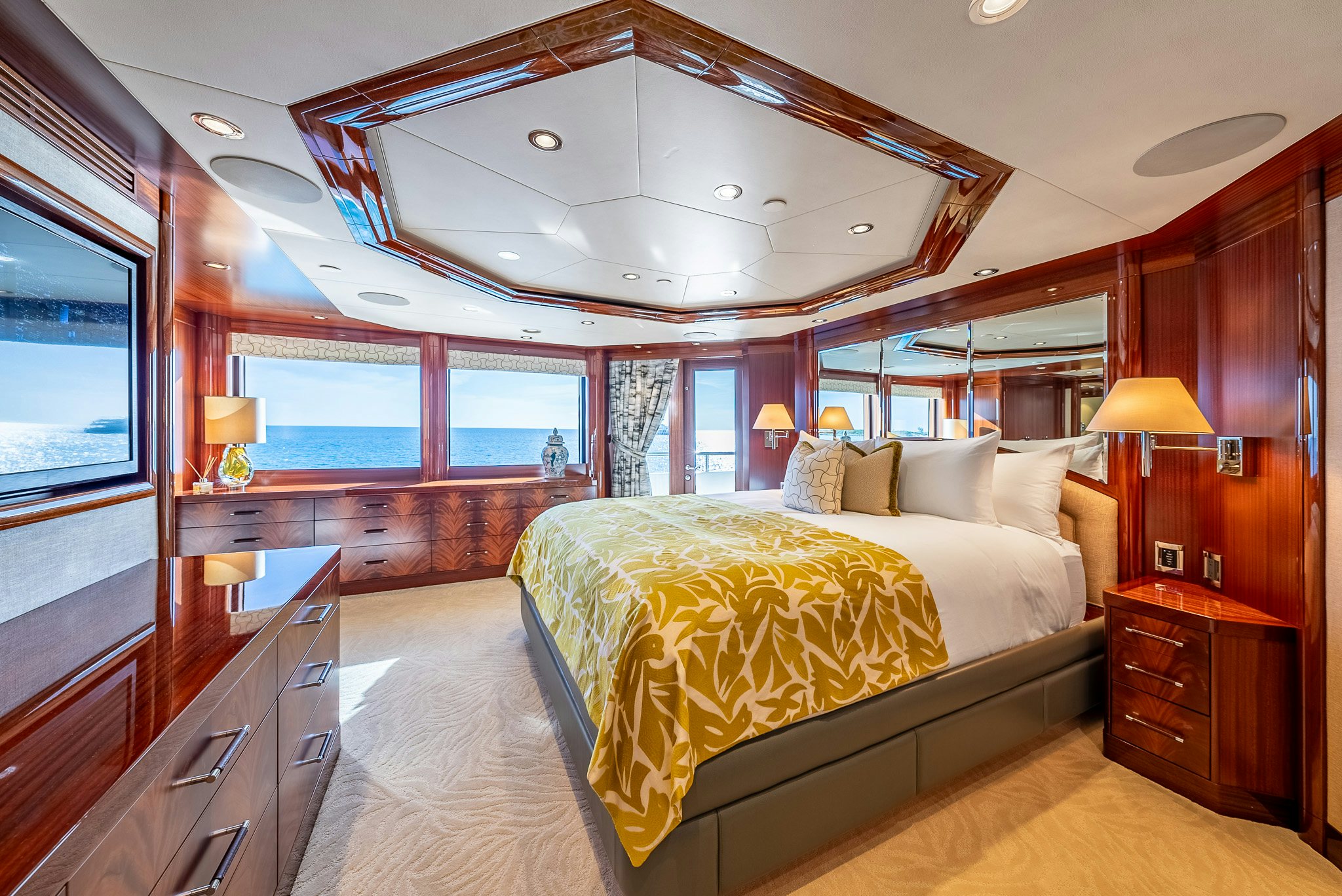 a bedroom with a large bed aboard VALINOR Yacht for Charter