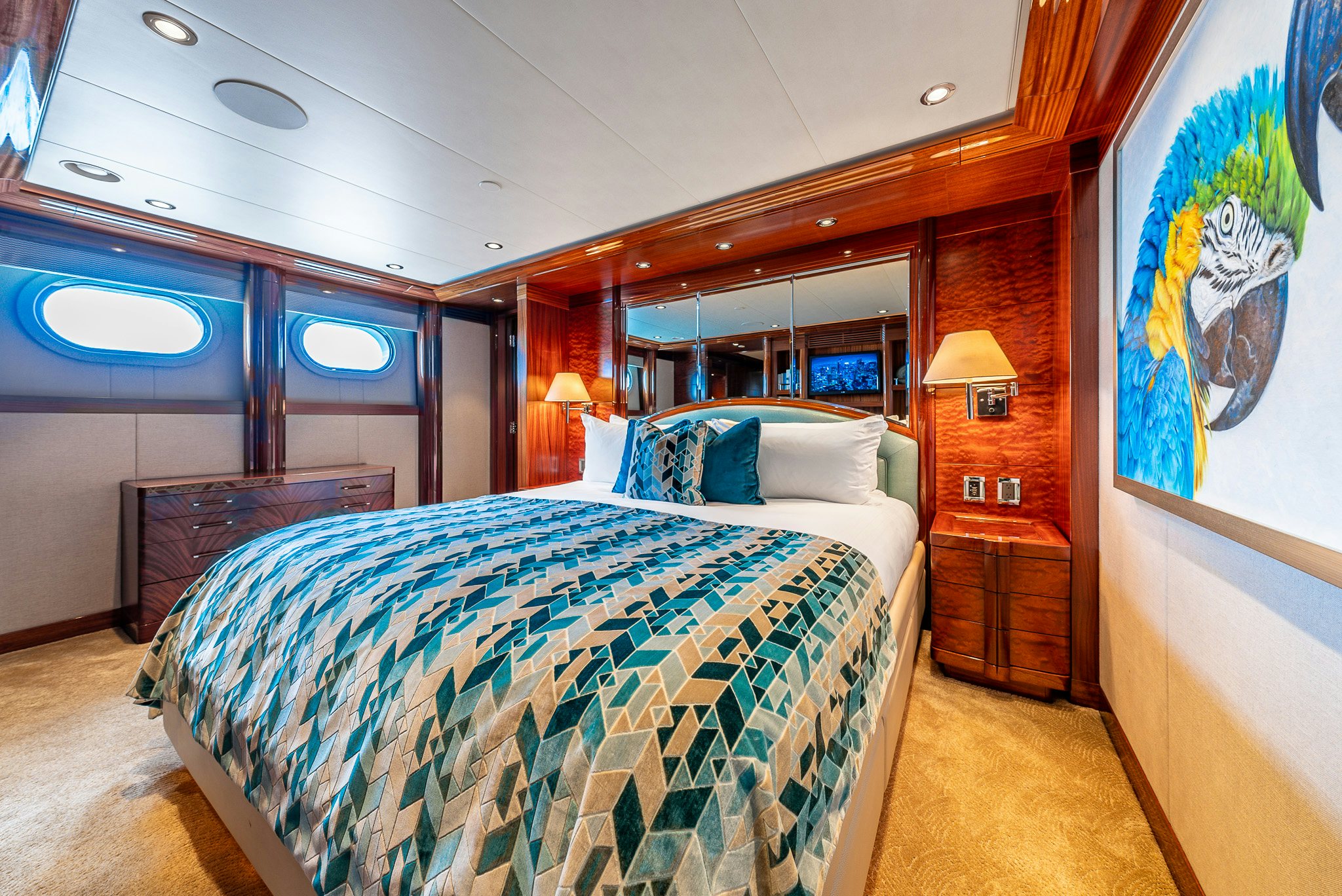 a bedroom with a large bed aboard VALINOR Yacht for Charter