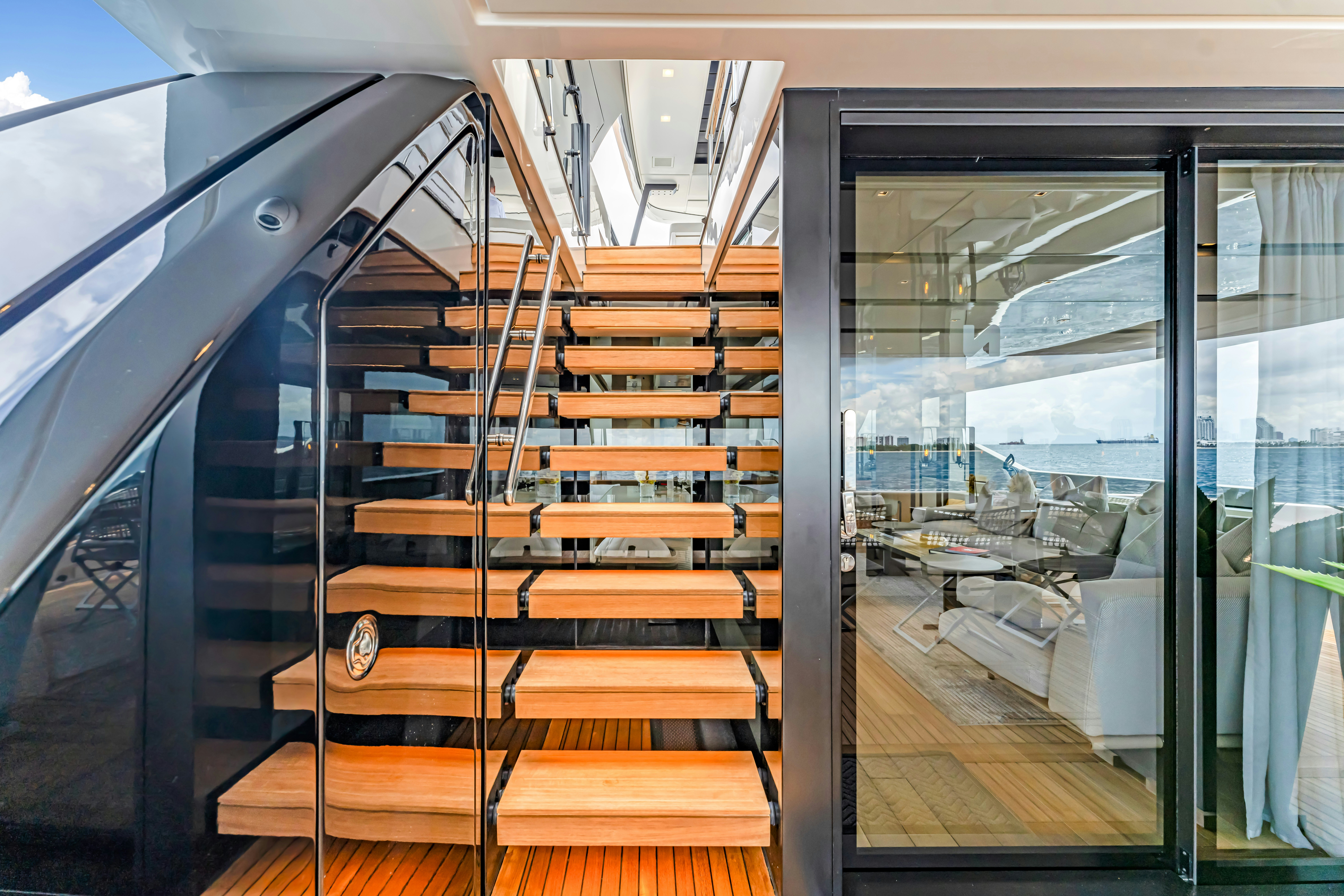 a glass door with a glass door aboard NOTYNOG Yacht for Charter