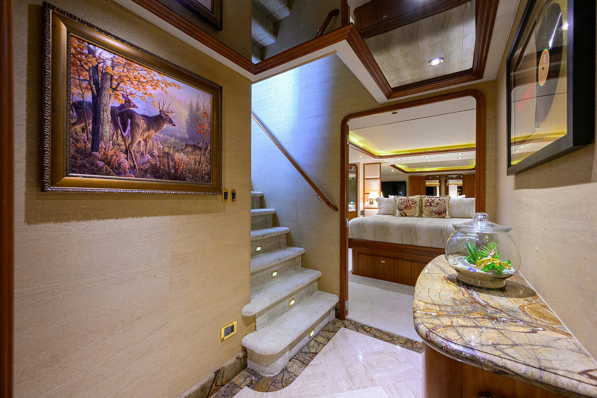 a staircase leading to a room aboard EXODUS Yacht for Sale