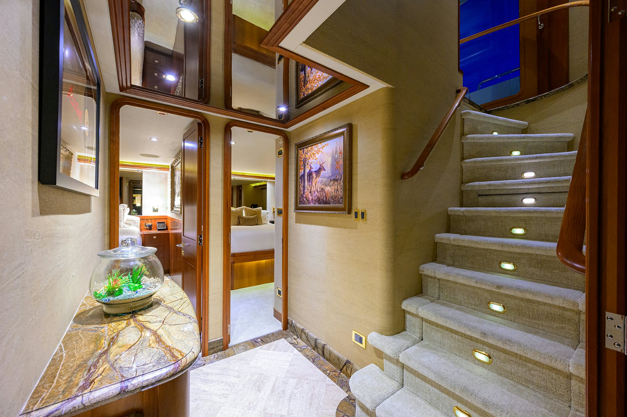 a staircase in a building aboard EXODUS Yacht for Sale