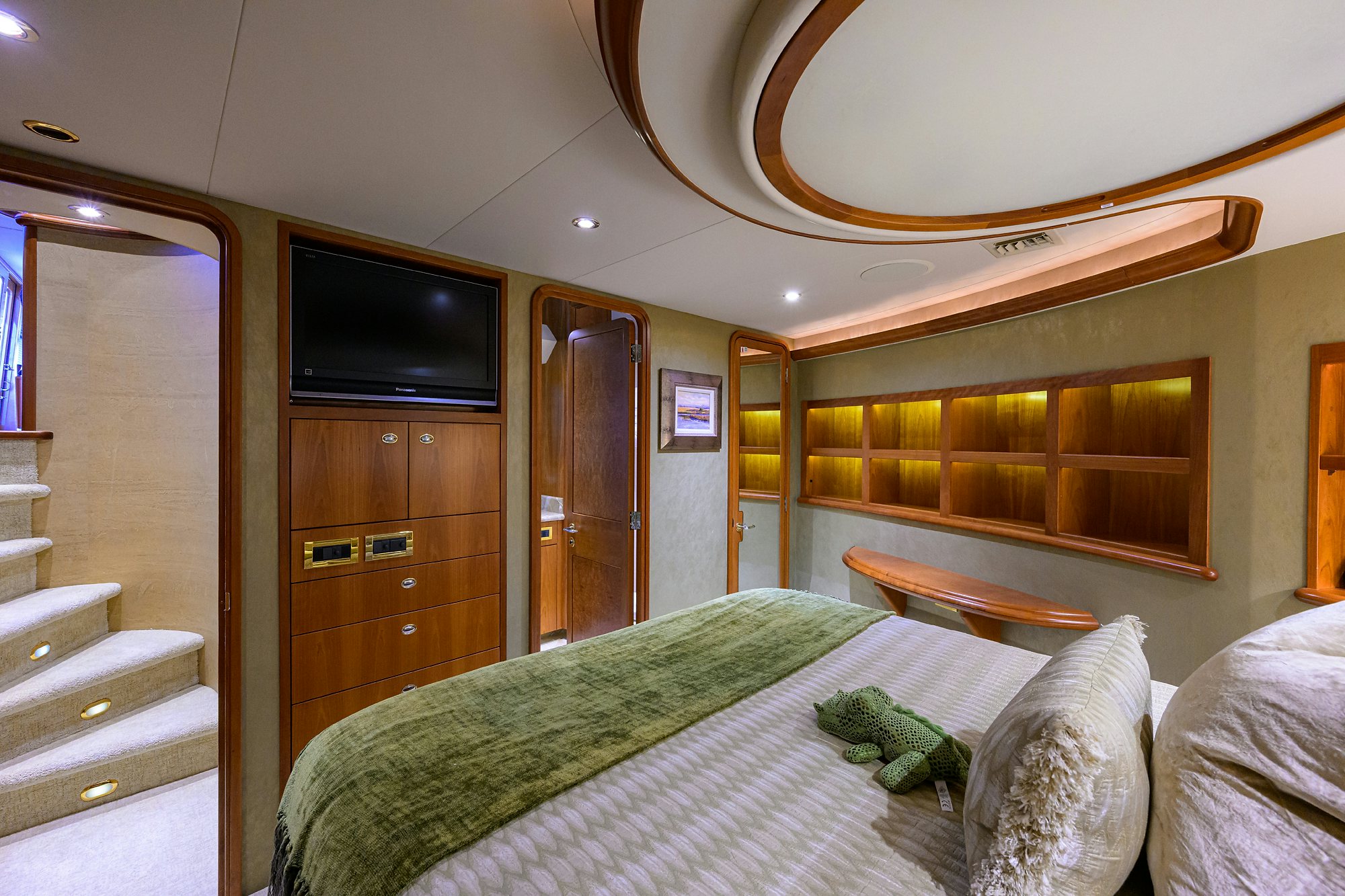 a bed in a room aboard EXODUS Yacht for Sale
