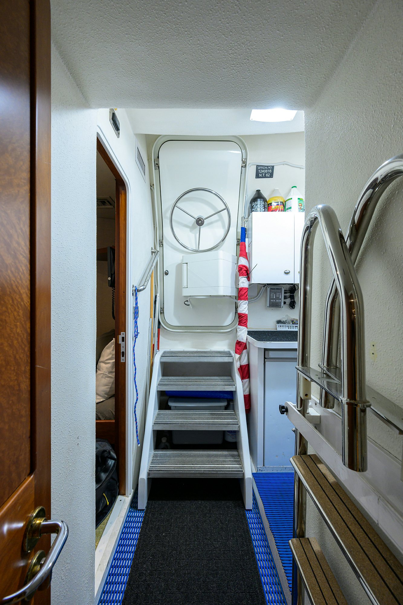 a train with doors open aboard EXODUS Yacht for Sale