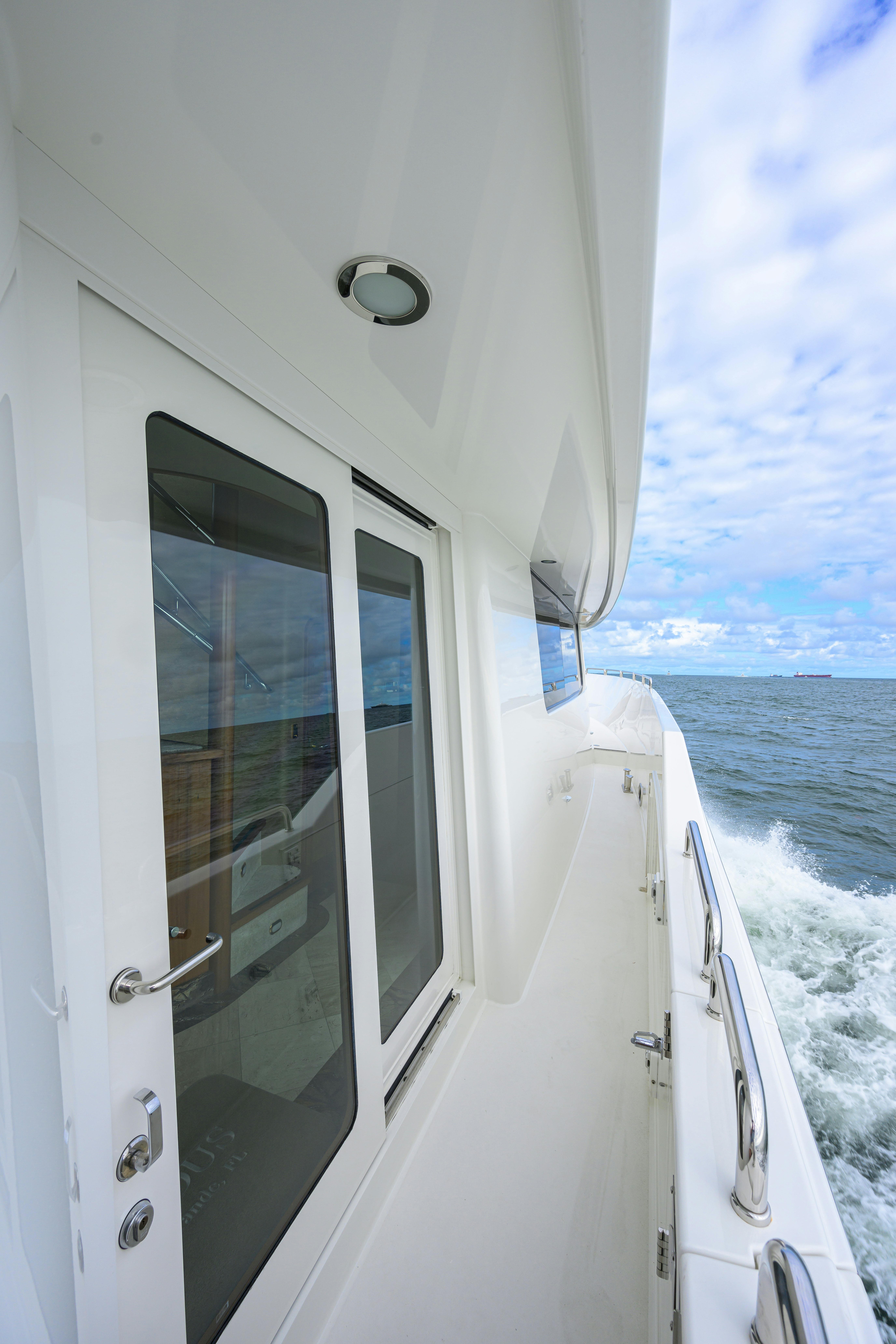 a boat with open doors aboard EXODUS Yacht for Sale