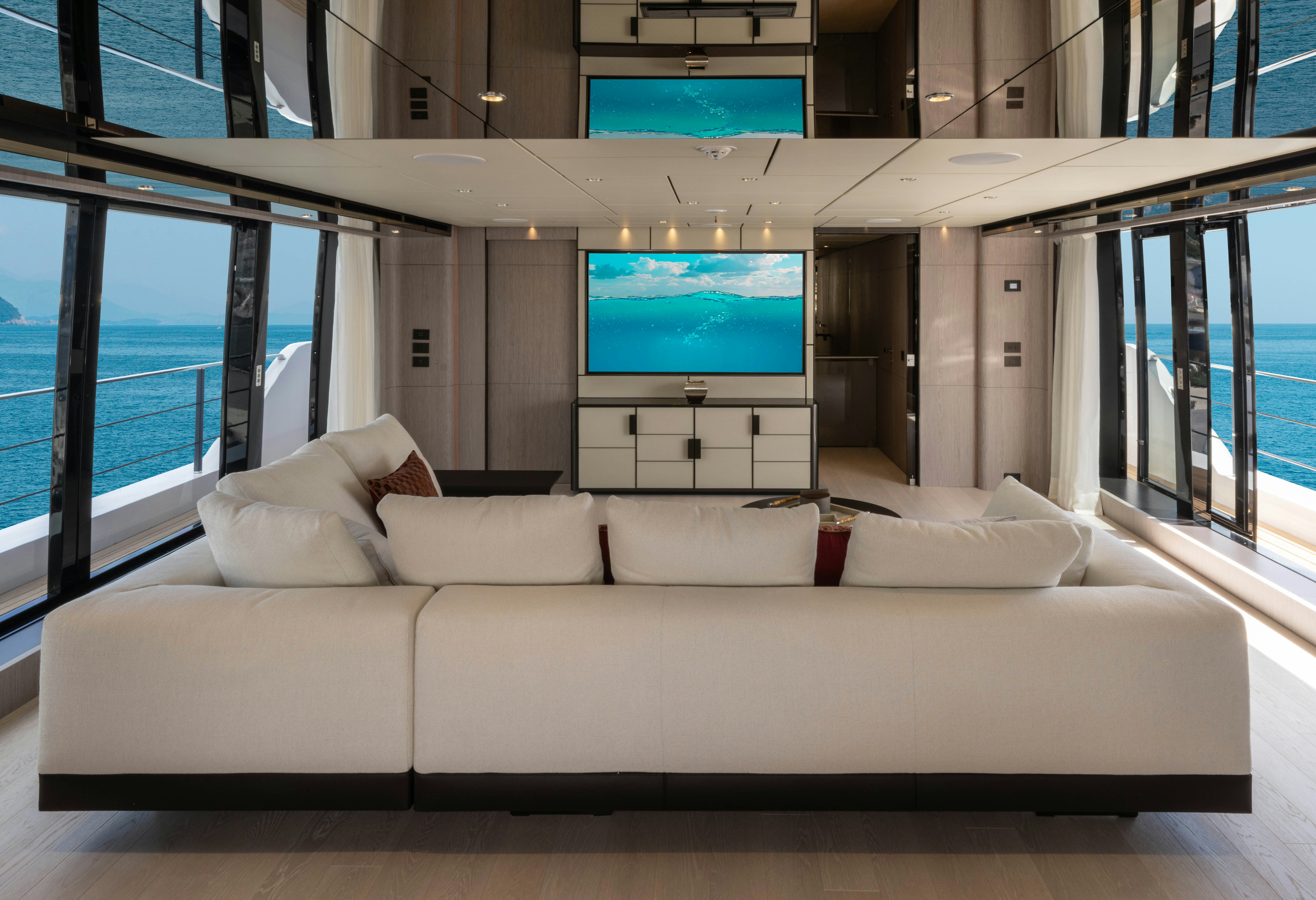 a couch in a room aboard CANOE CANOE Yacht for Charter