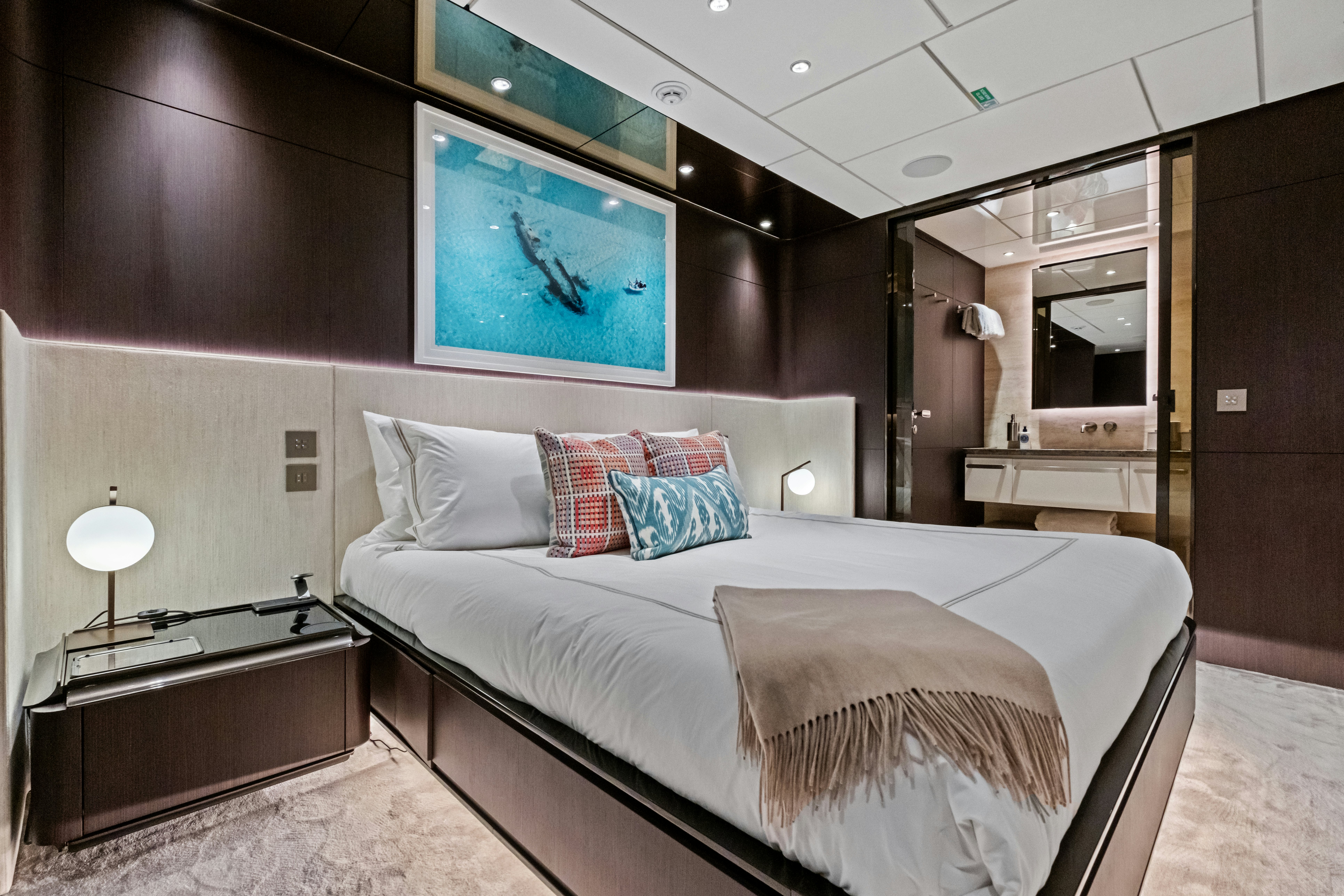 a bed in a room aboard CANOE CANOE Yacht for Charter