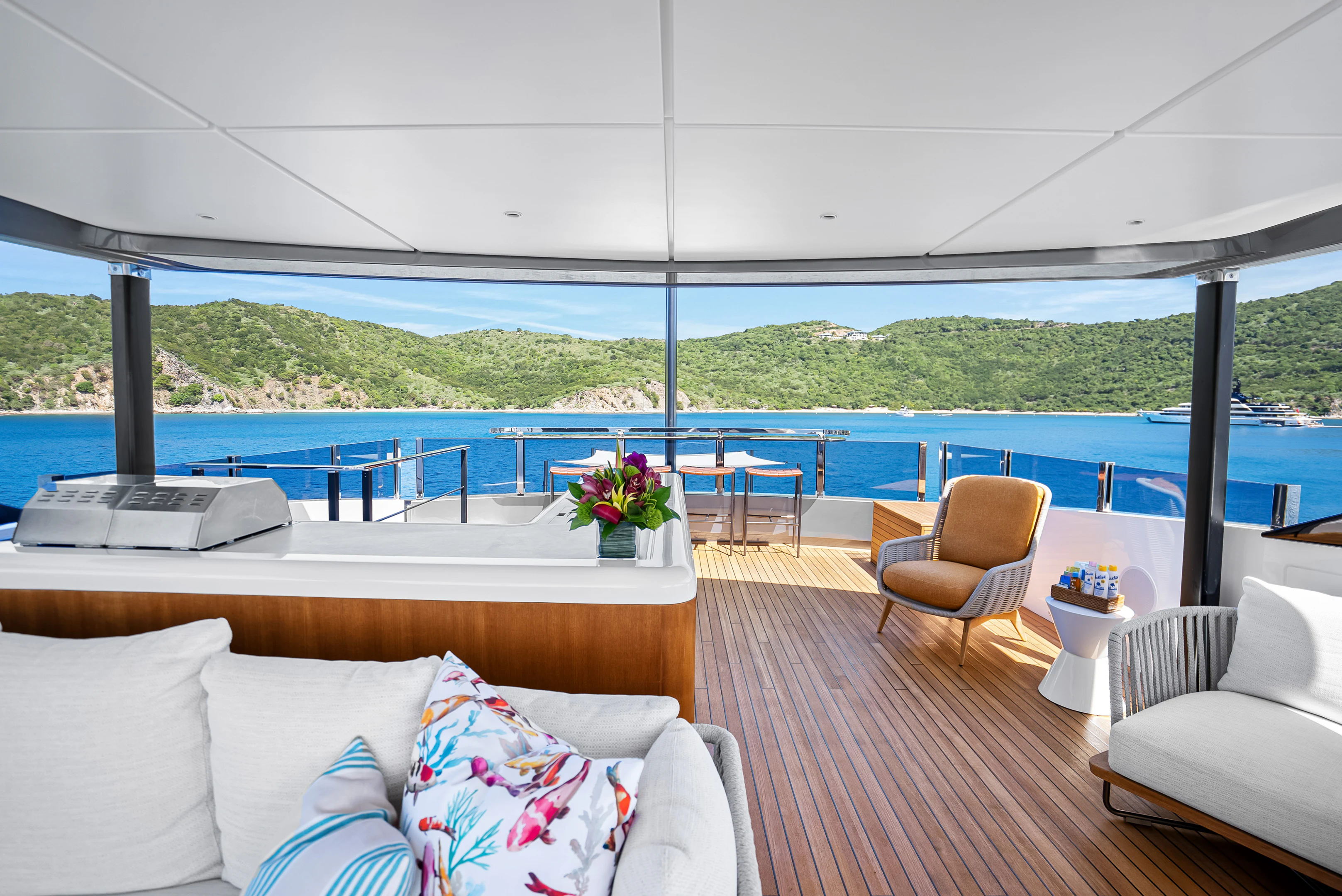 a room with a view of the water and the land aboard CANOE CANOE Yacht for Charter