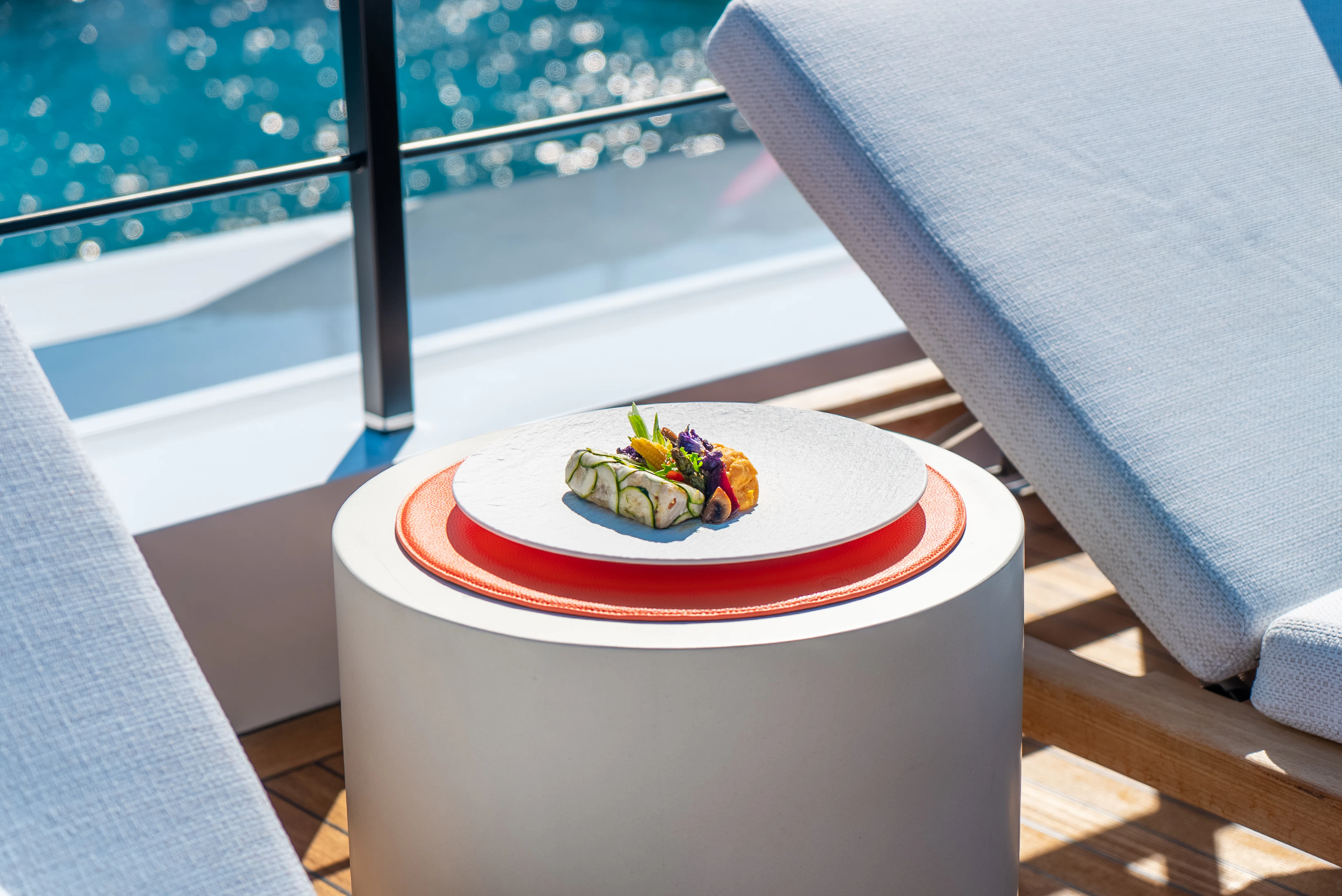 a bowl of food on a table aboard CANOE CANOE Yacht for Charter