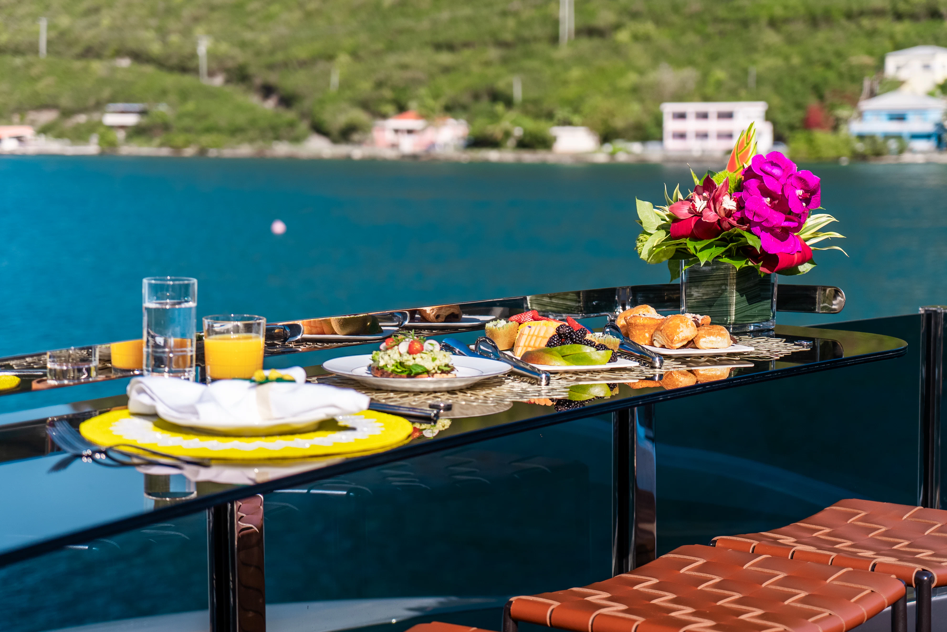 a table with food on it aboard CANOE CANOE Yacht for Charter