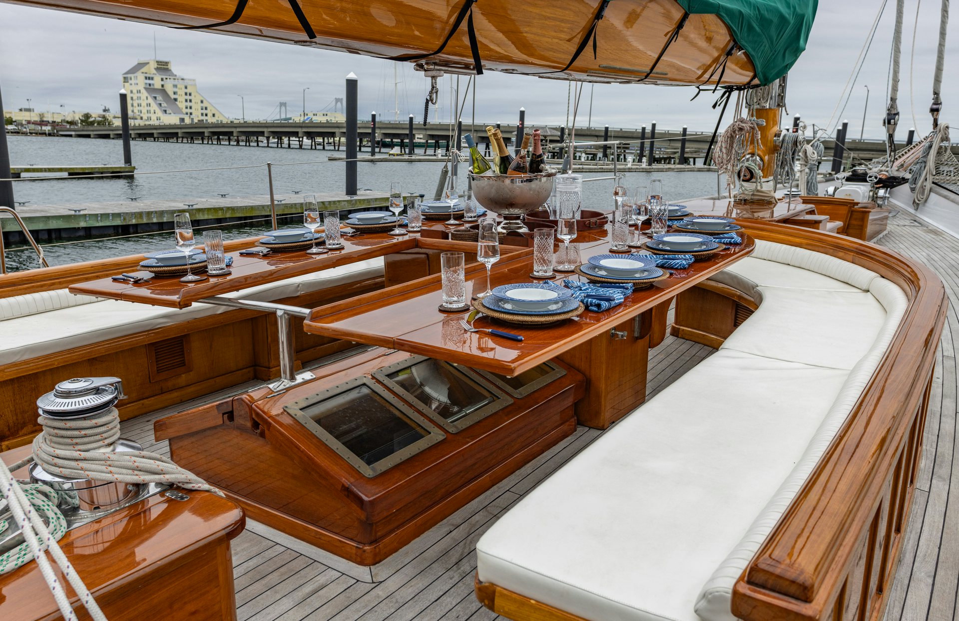 a table with a glass top aboard HERMITAGE Yacht for Sale