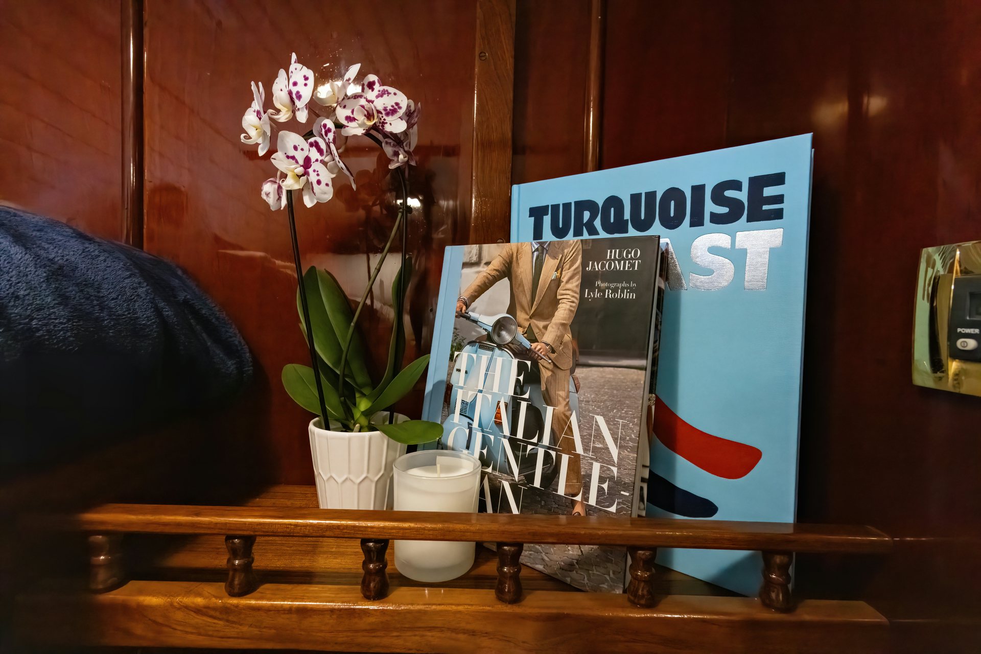 a sign on a table aboard HERMITAGE Yacht for Sale