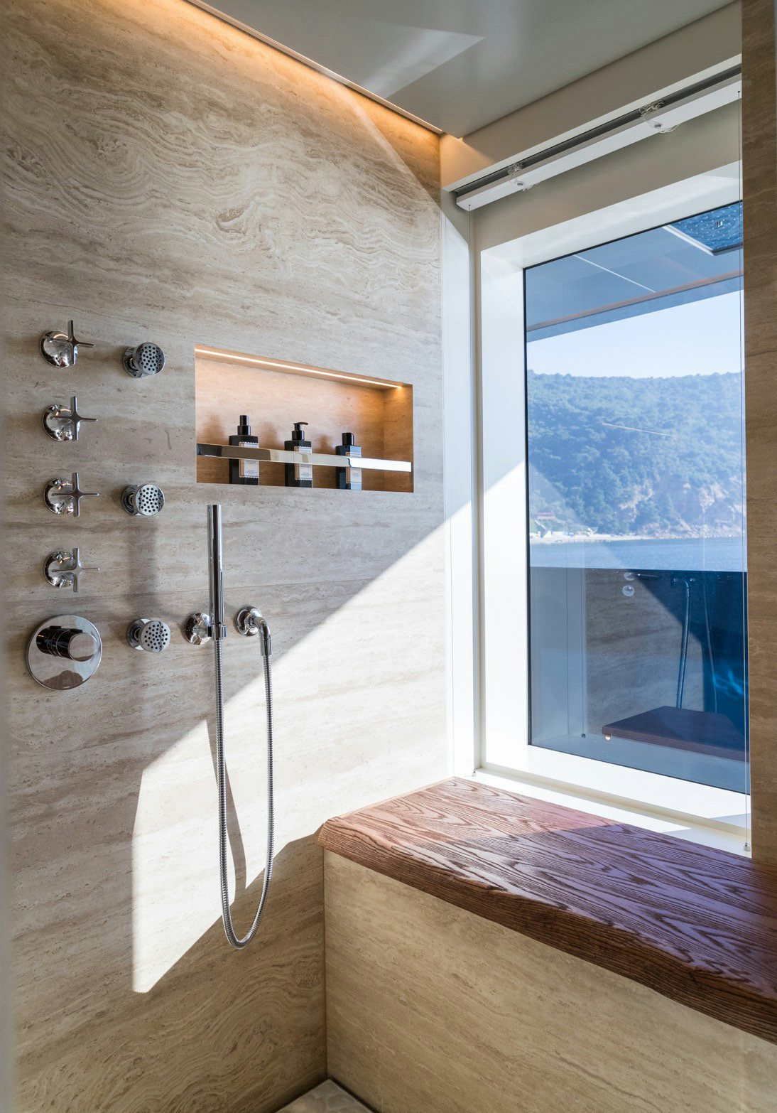 a shower with a glass door aboard KING BENJI Yacht for Sale