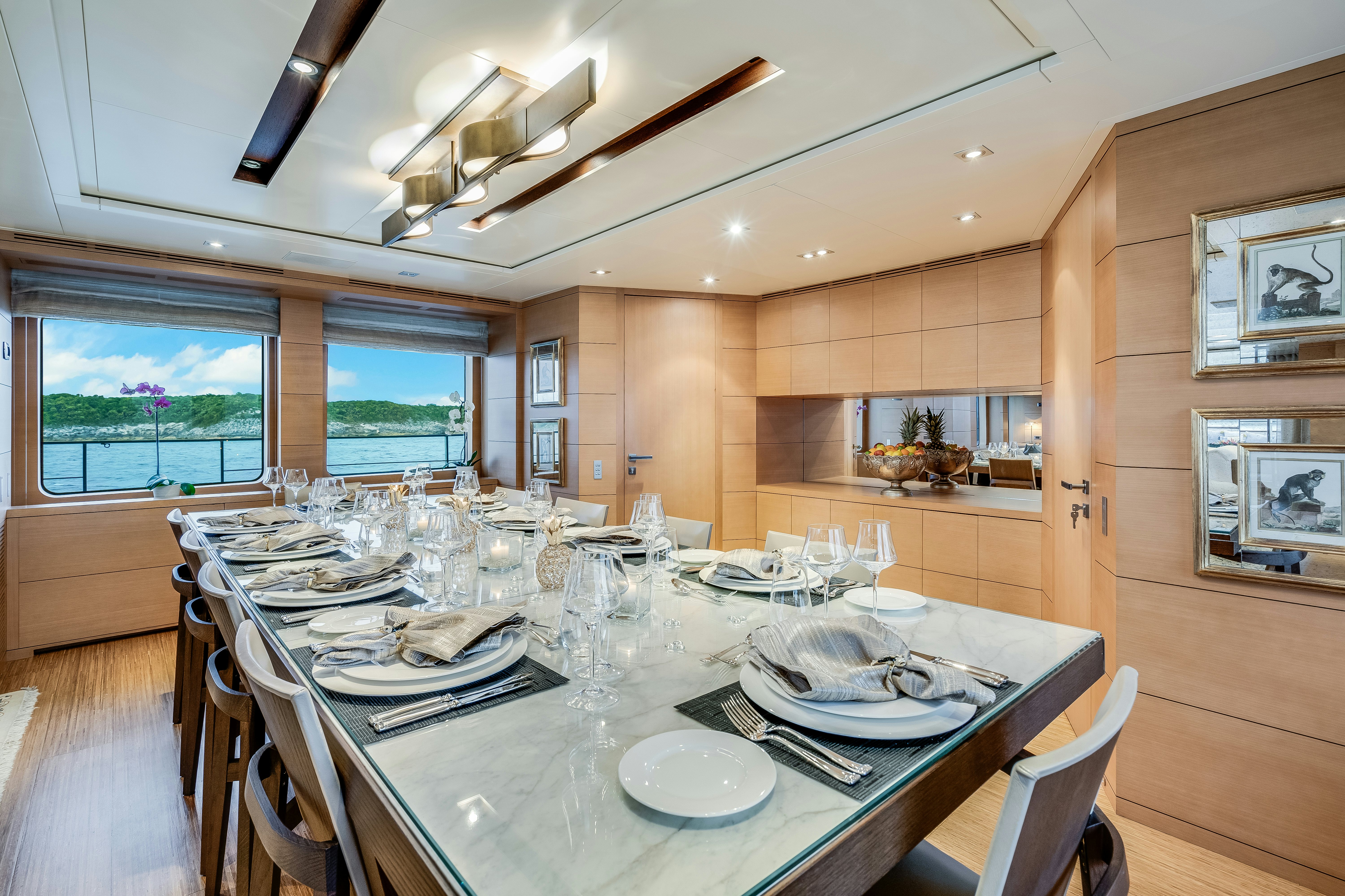 a dining table set for a meal aboard LADY H Yacht for Charter