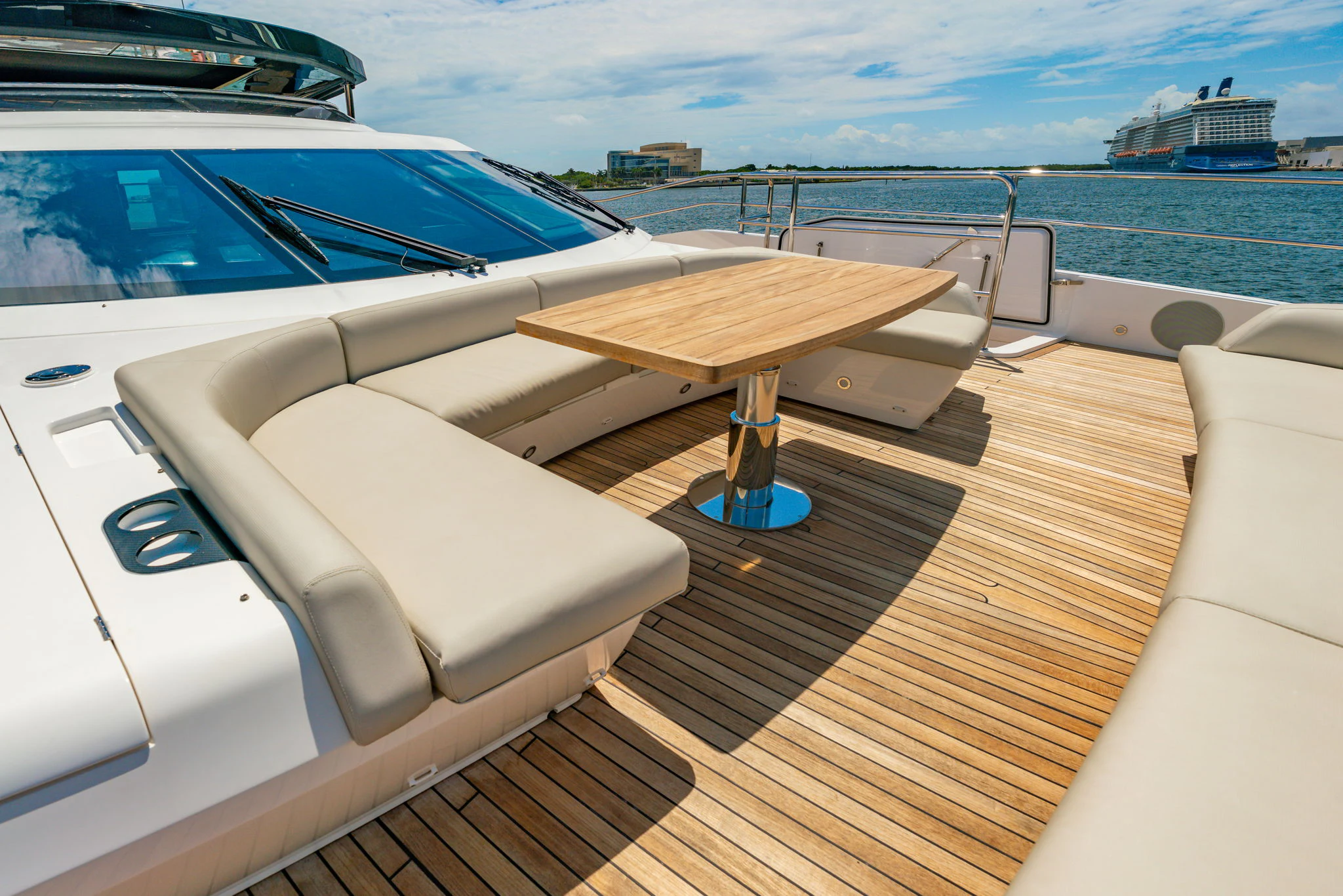a boat on a deck aboard PURA VIDA Yacht for Sale