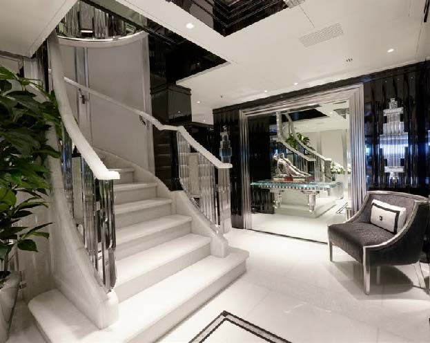 a modern looking staircase aboard SILVER ANGEL Yacht for Charter