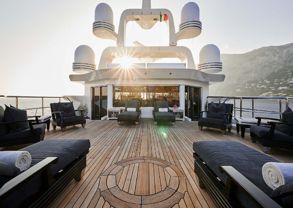 a large boat on a ship aboard SILVER ANGEL Yacht for Charter