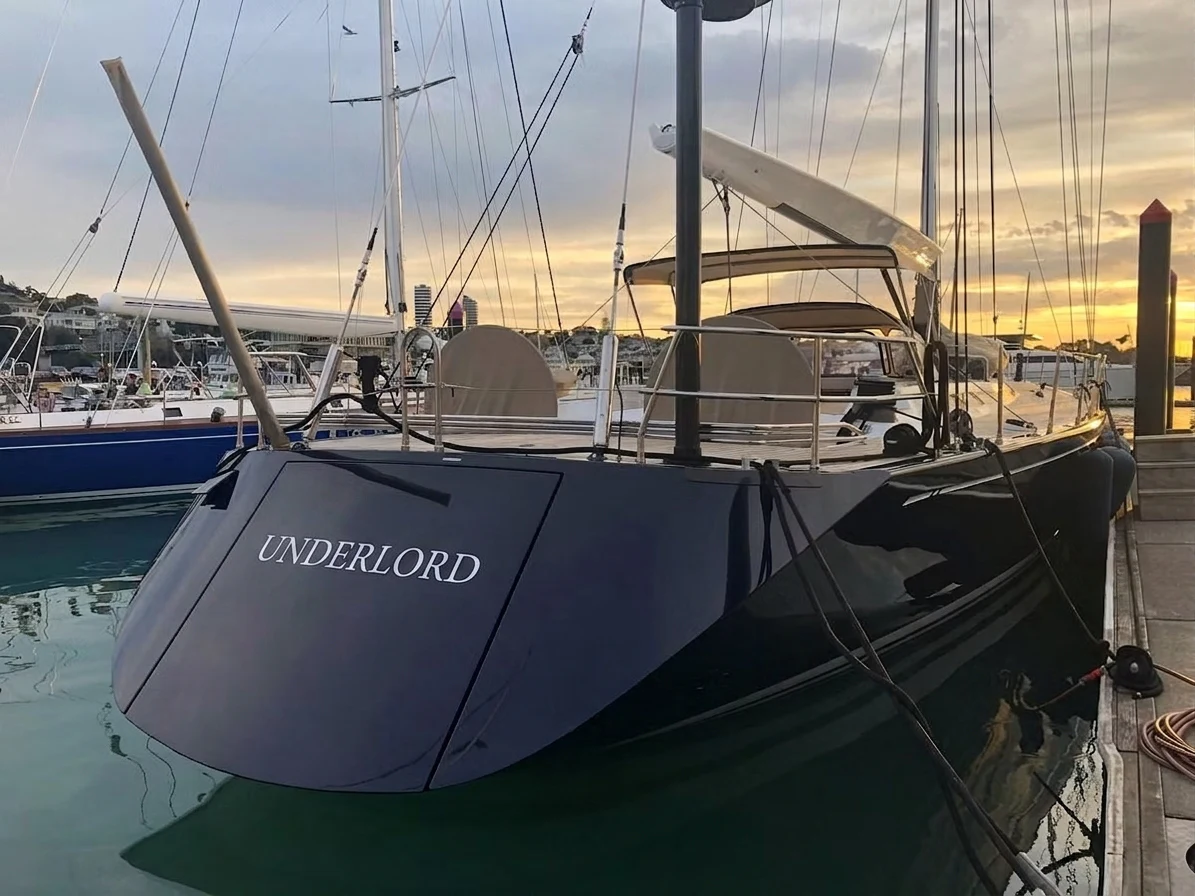 a boat parked in a harbor aboard UNDERLORD Yacht for Sale