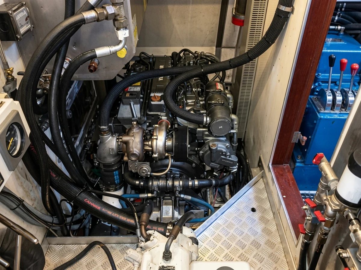 a close-up of a car engine aboard UNDERLORD Yacht for Sale