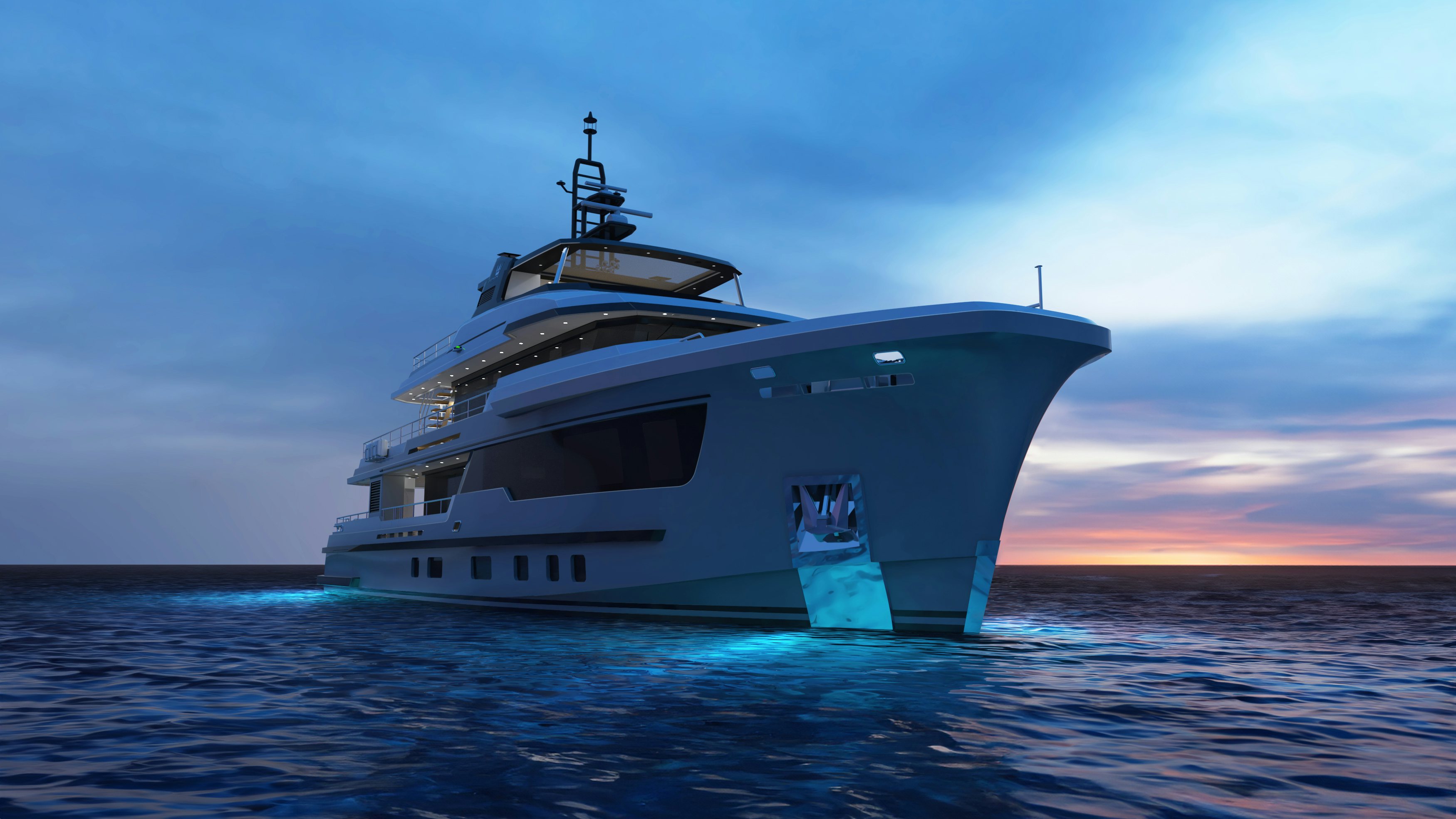 a large white boat in the water aboard OCEAN KING EXPLORER 34M Yacht for Sale