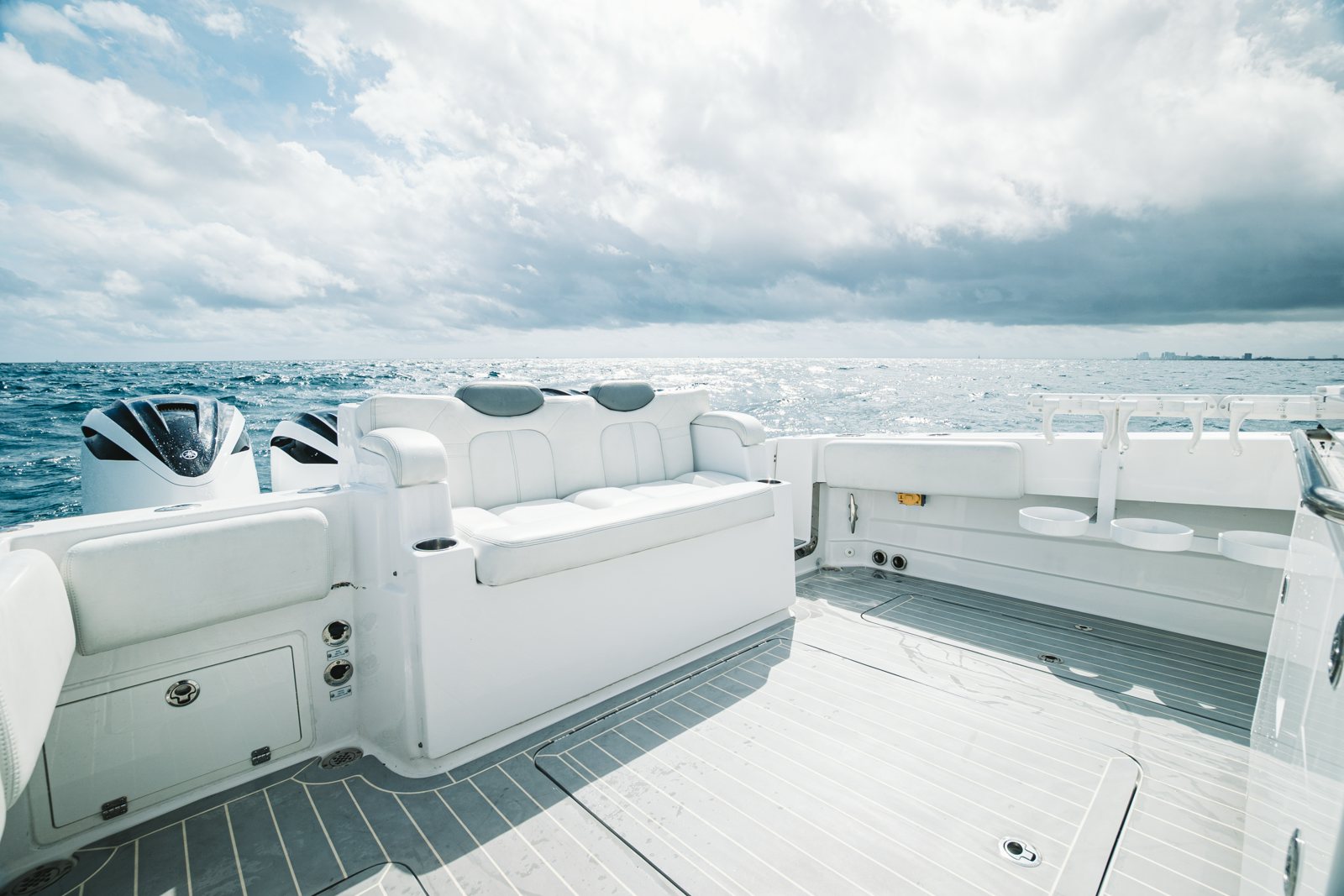 a white bathtub with a view of the ocean aboard RELAPSE Yacht for Sale