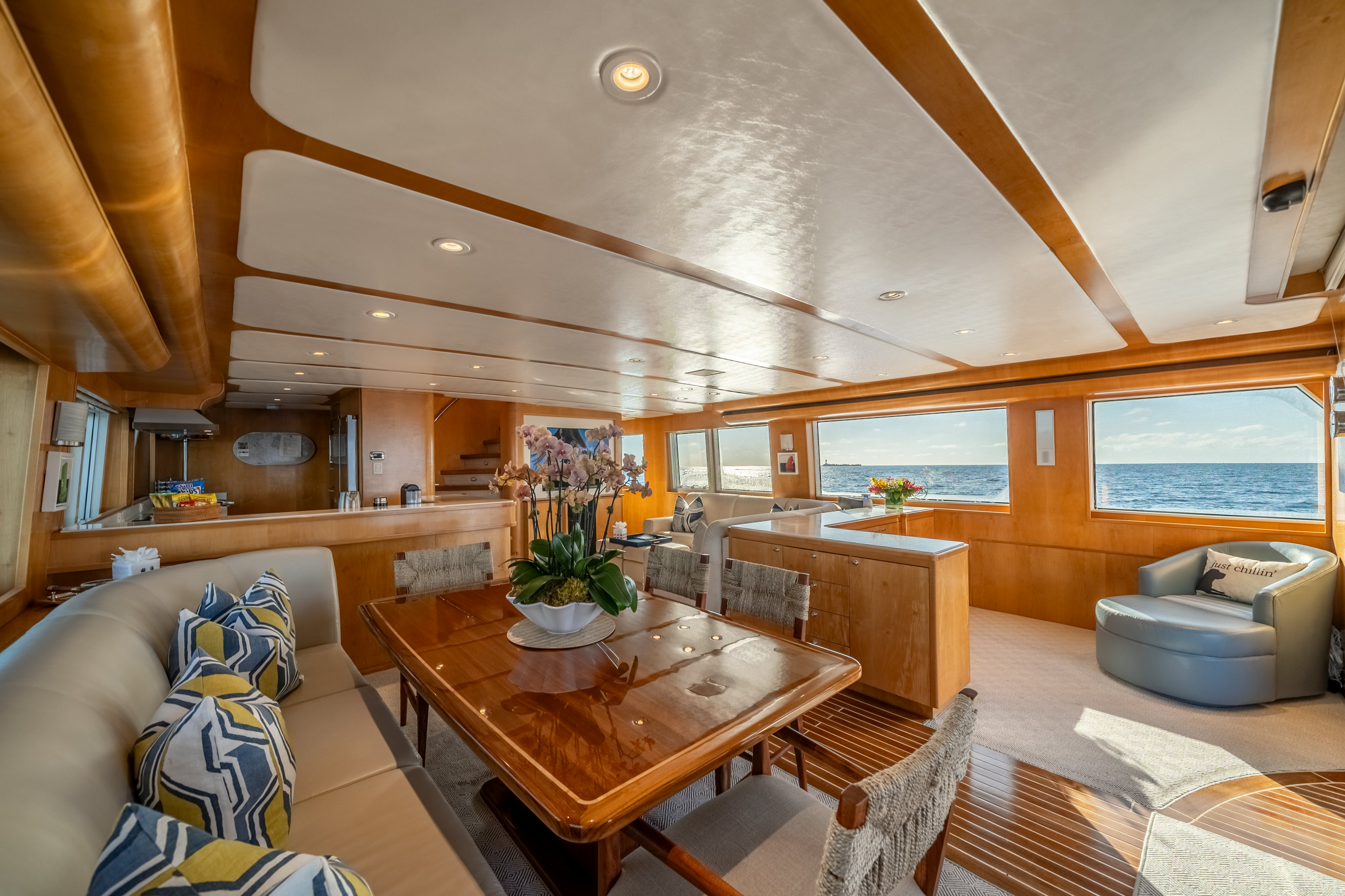 a modern looking living room aboard DESTINATION Yacht for Sale