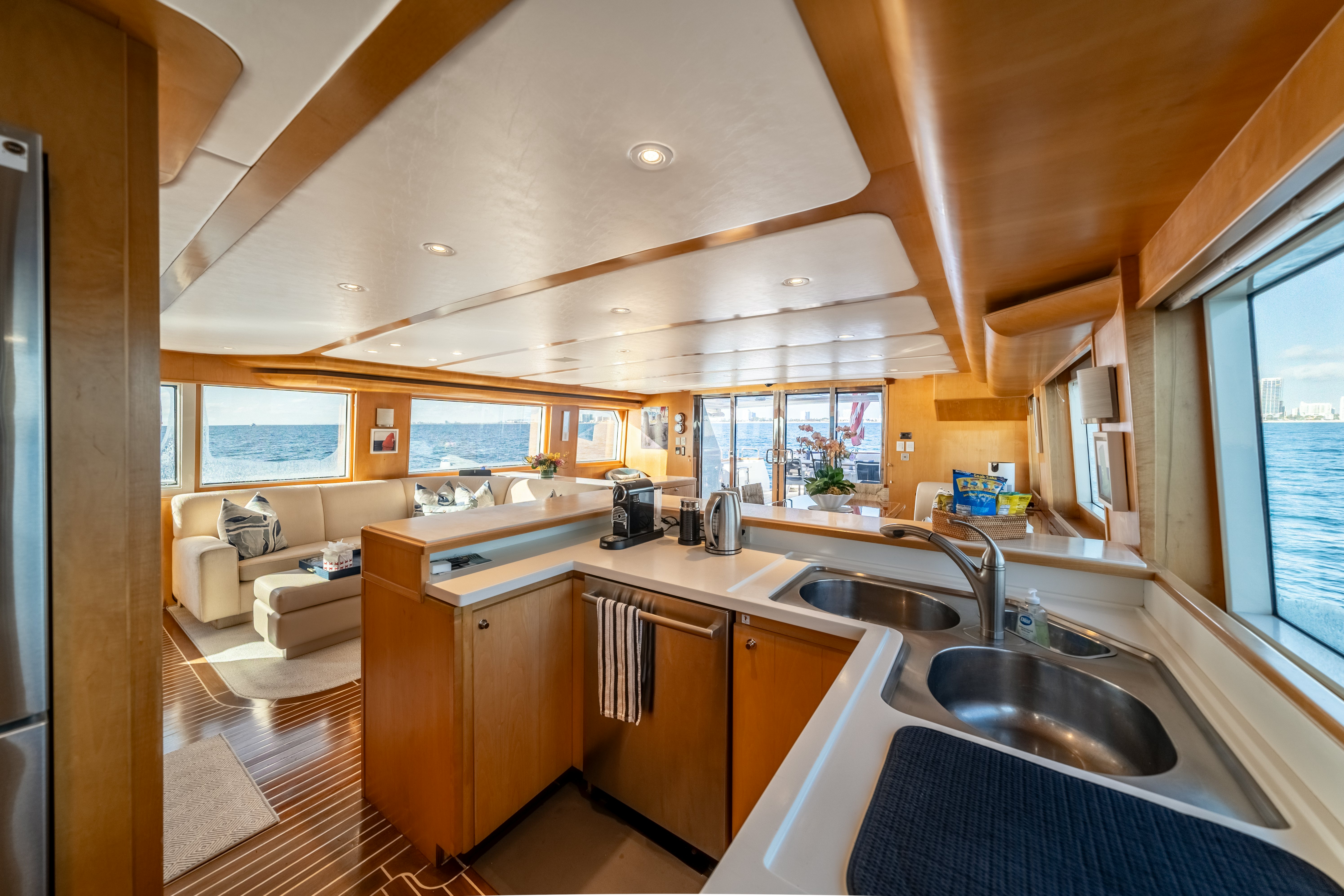 a kitchen with a large sink aboard DESTINATION Yacht for Sale
