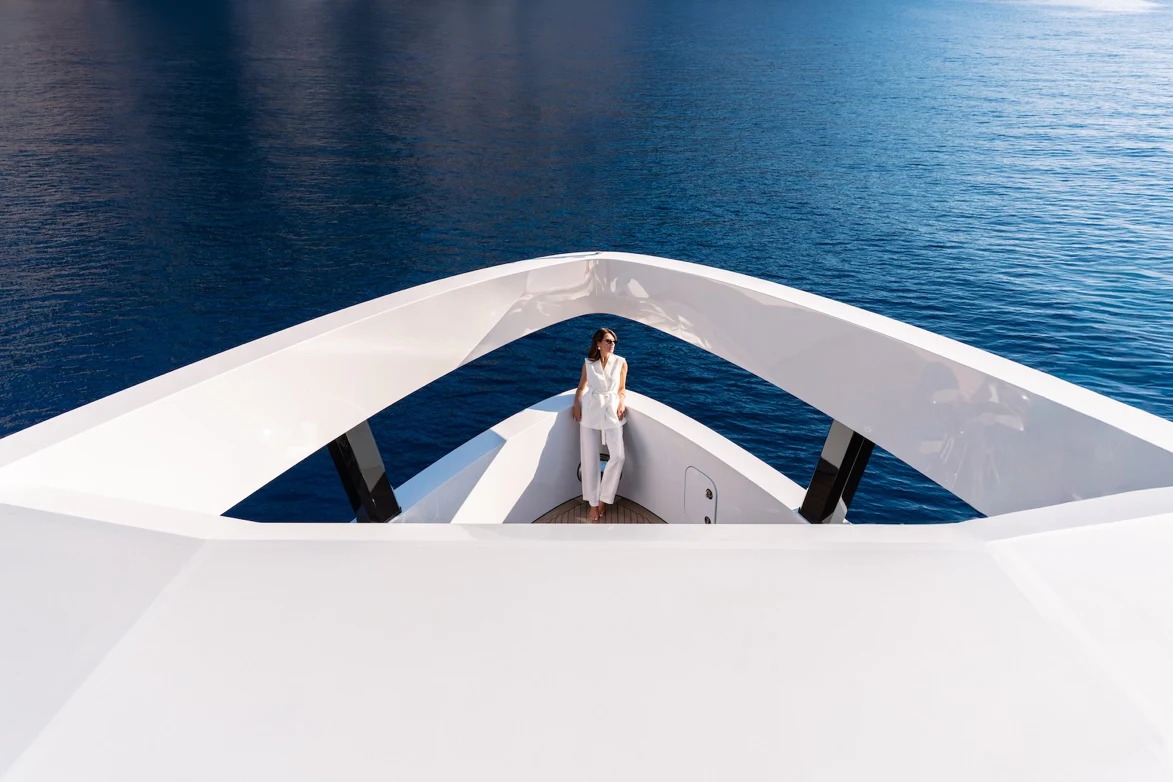 a person standing on a boat aboard AFTER YOU Yacht for Charter