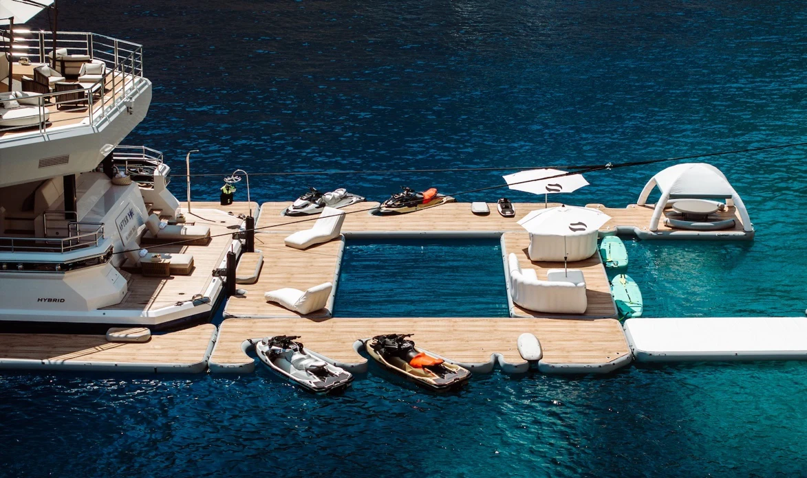 boats are parked on the shore aboard AFTER YOU Yacht for Charter