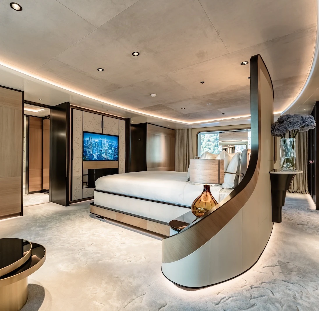 a large modern bedroom aboard AFTER YOU Yacht for Charter