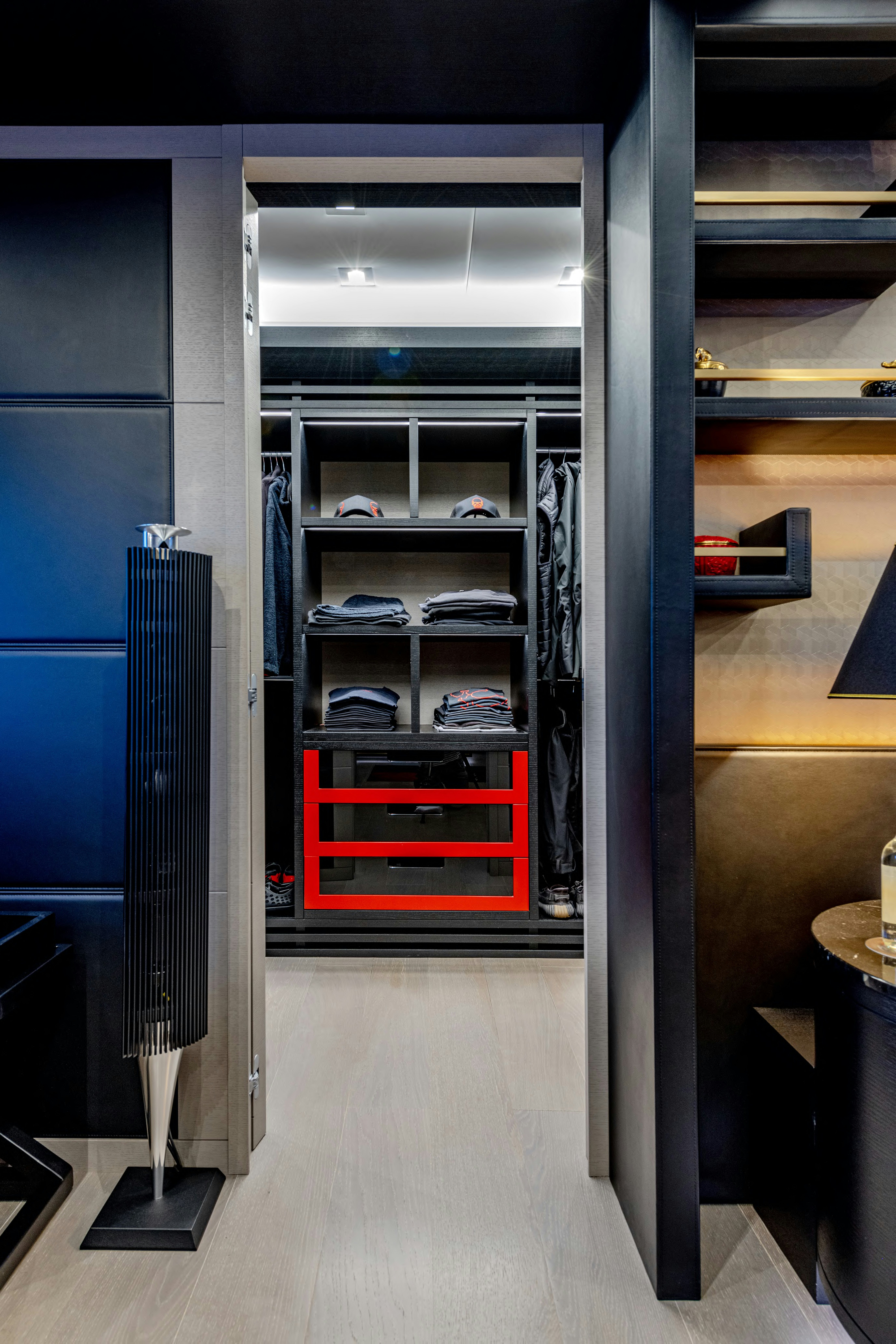 a room with shelves and a shelf aboard BLACK LEGEND Yacht for Sale