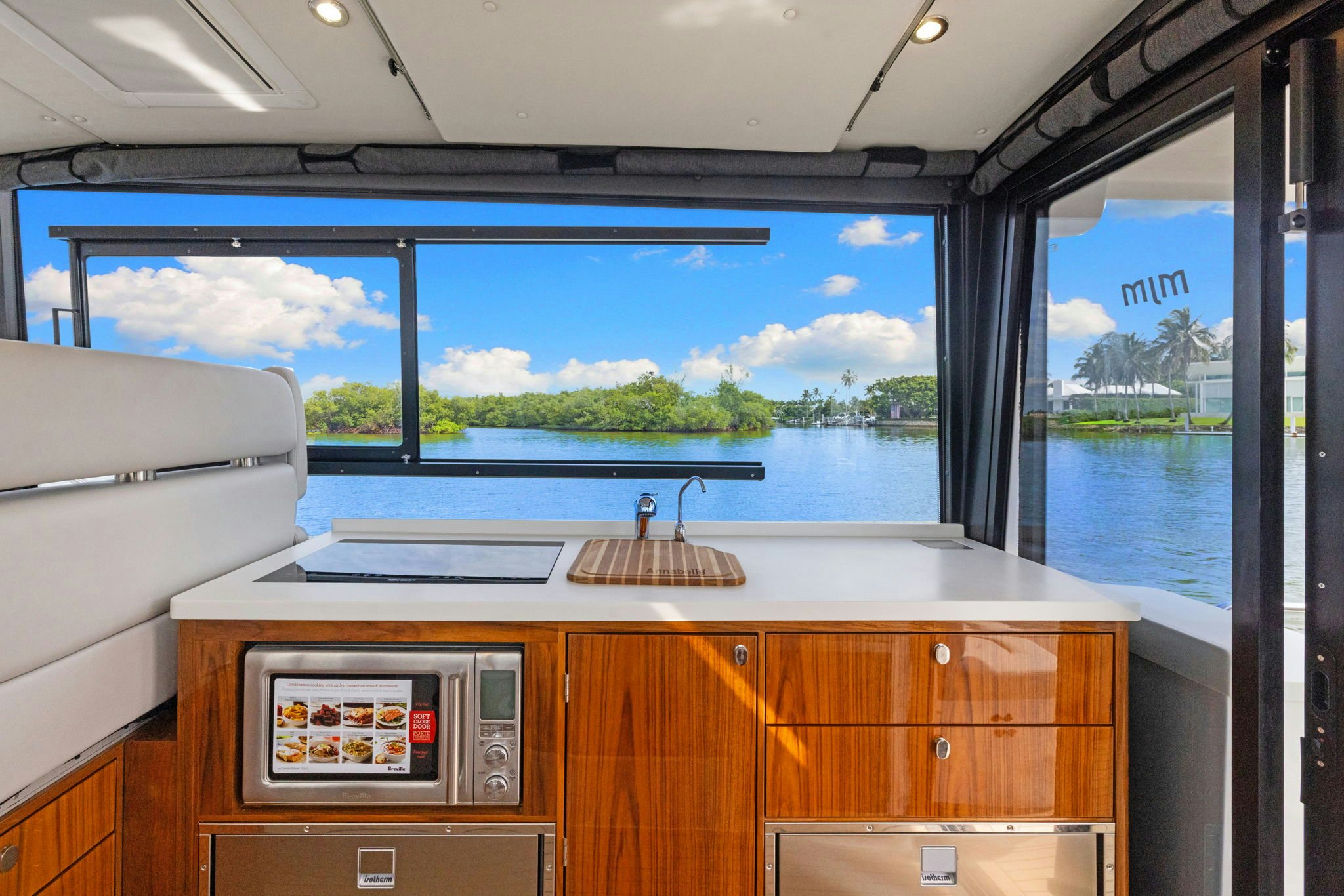 a room with a view of the ocean and a large window aboard ANNABELLE Yacht for Sale