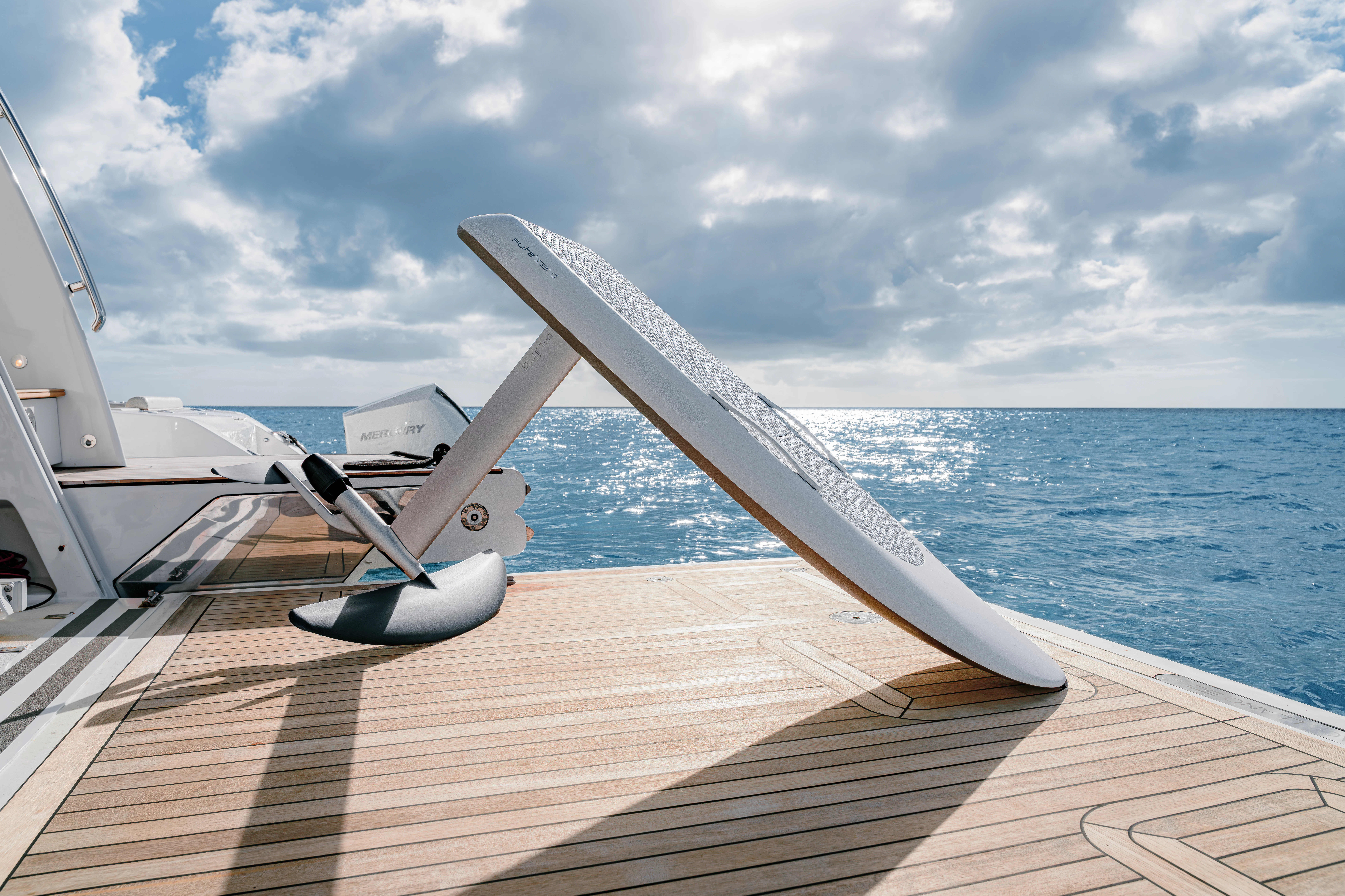a plane on a deck aboard PROPOSITION Yacht for Charter