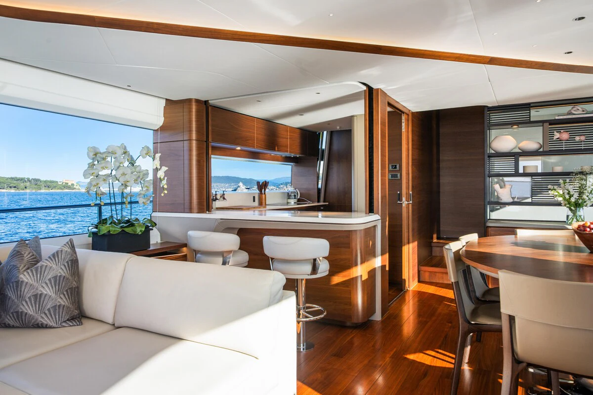 a modern looking living room aboard GYPZY Yacht for Charter