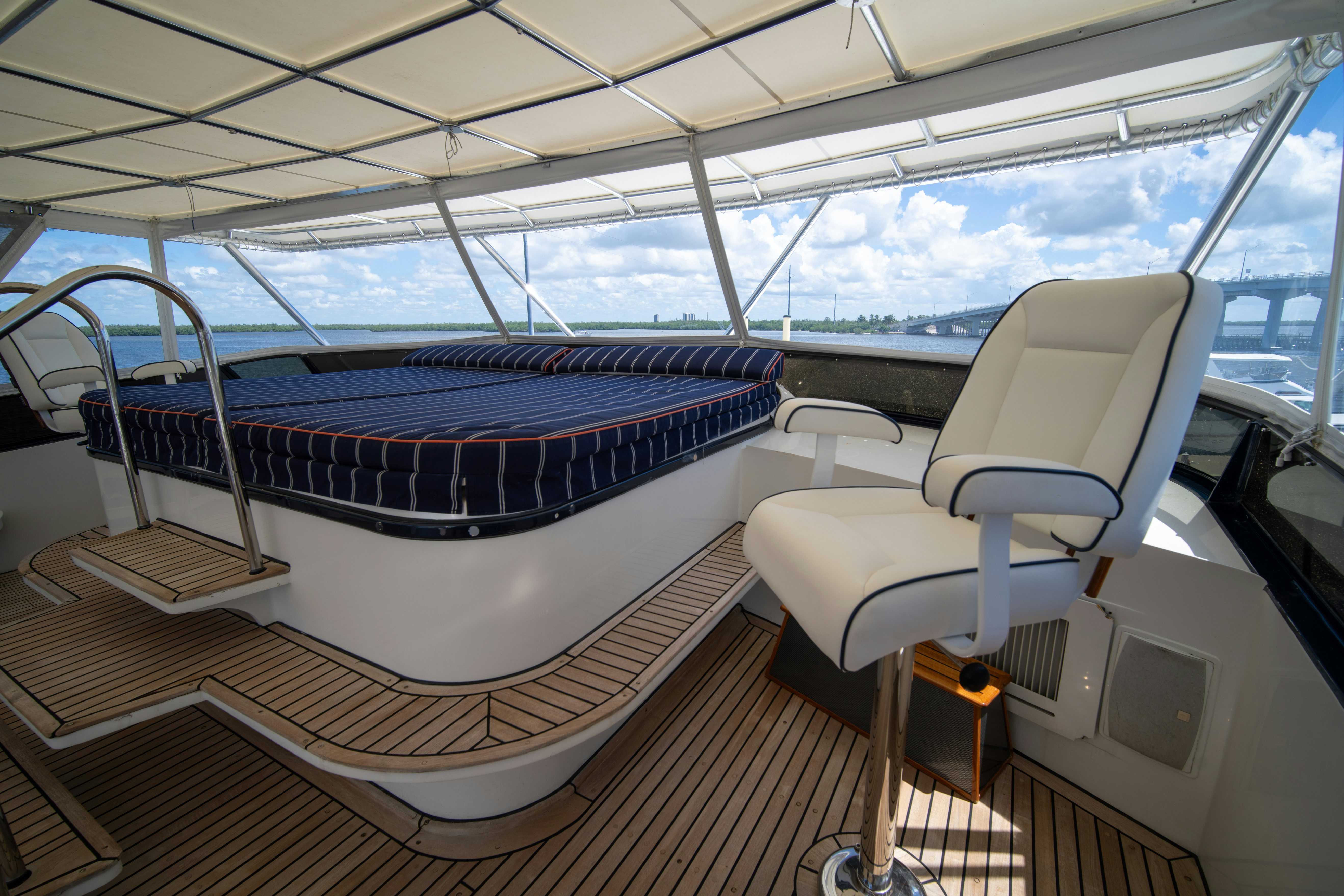 a boat on a deck aboard FLYING DUTCHMAN Yacht for Sale