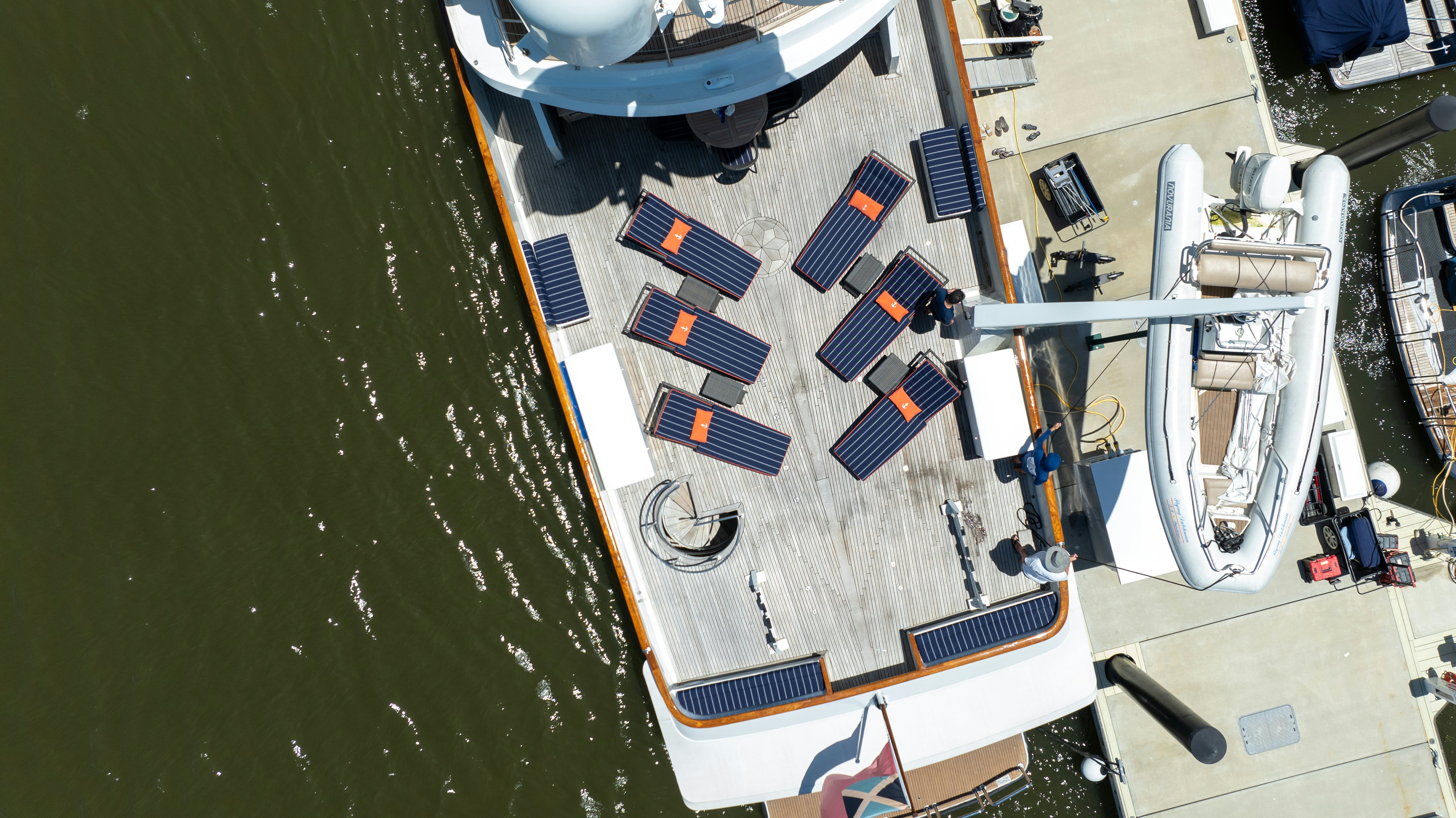 a large ship docked aboard FLYING DUTCHMAN Yacht for Sale