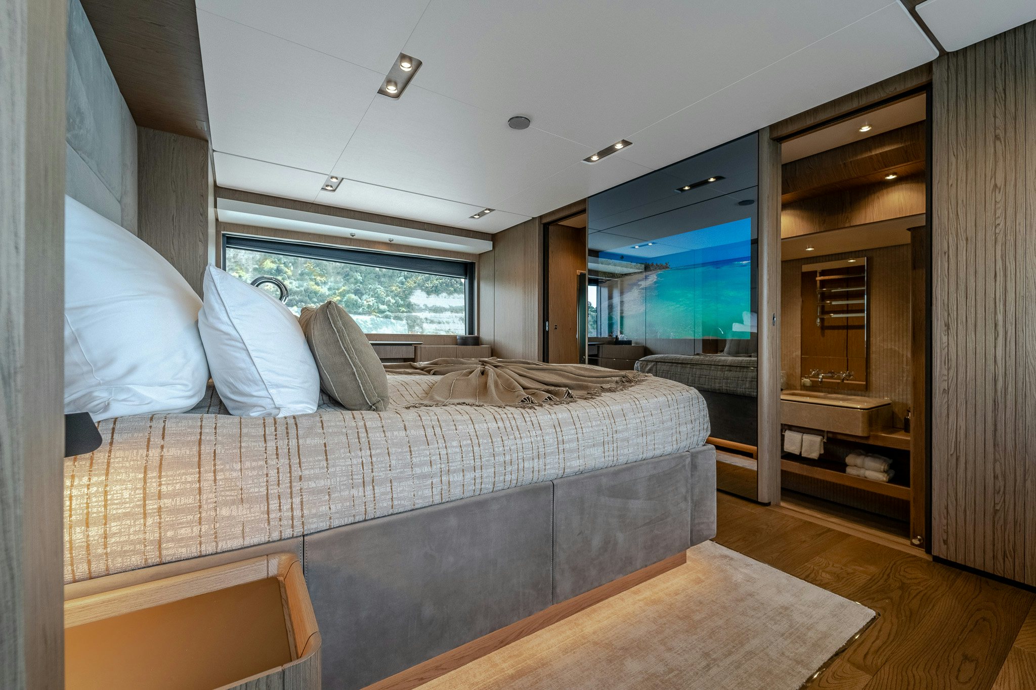 a bed in a room aboard ISOTTA Yacht for Sale