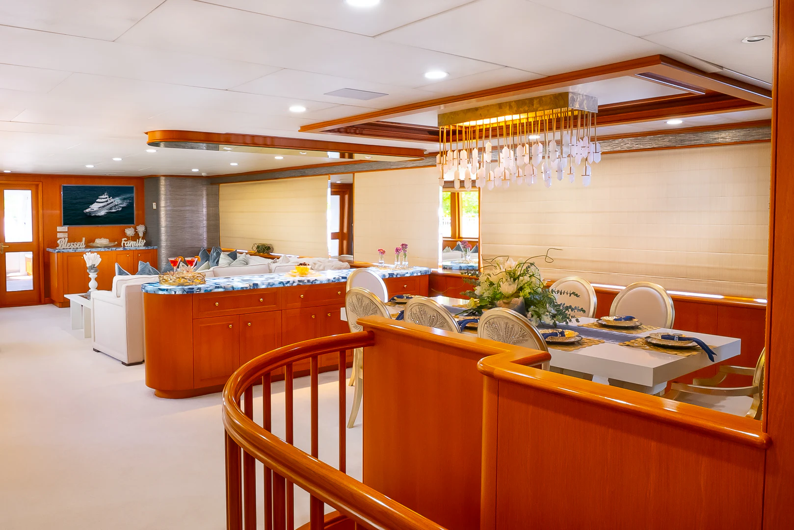 a large kitchen with a large island aboard GALE WINDS Yacht for Charter