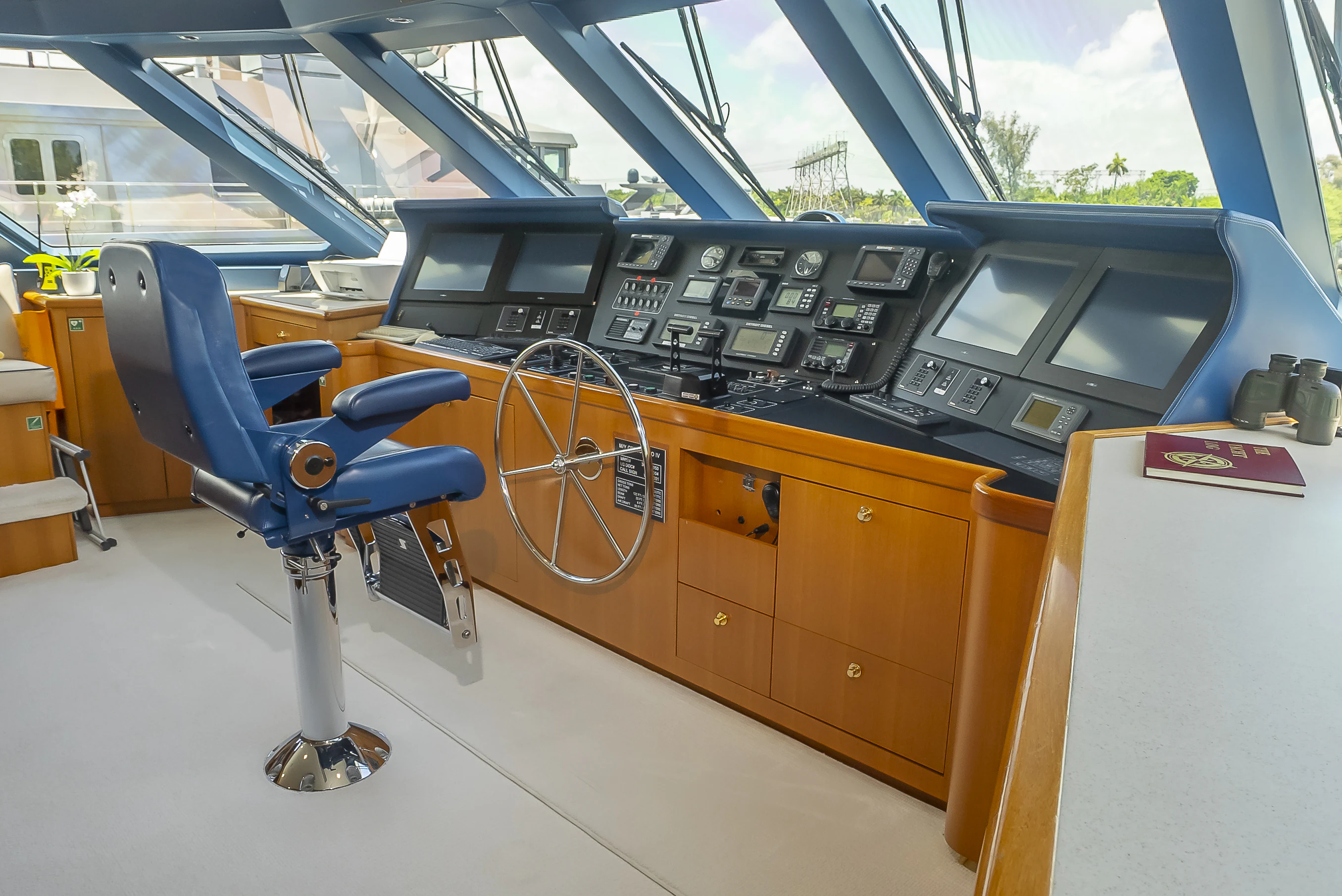 a blue chair in a room aboard GALE WINDS Yacht for Charter
