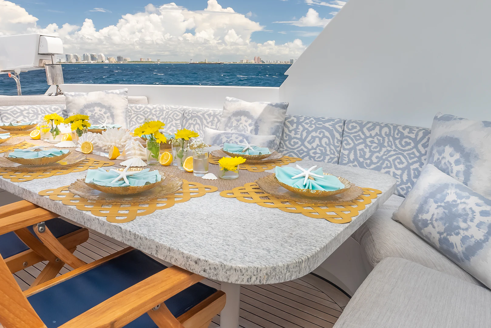 a table with food on it aboard GALE WINDS Yacht for Charter
