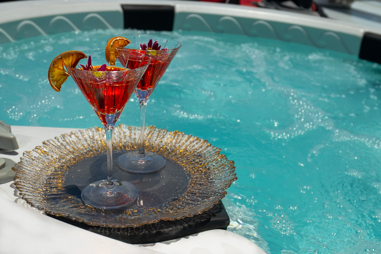a small water fountain with a red heart on top aboard GALE WINDS Yacht for Charter