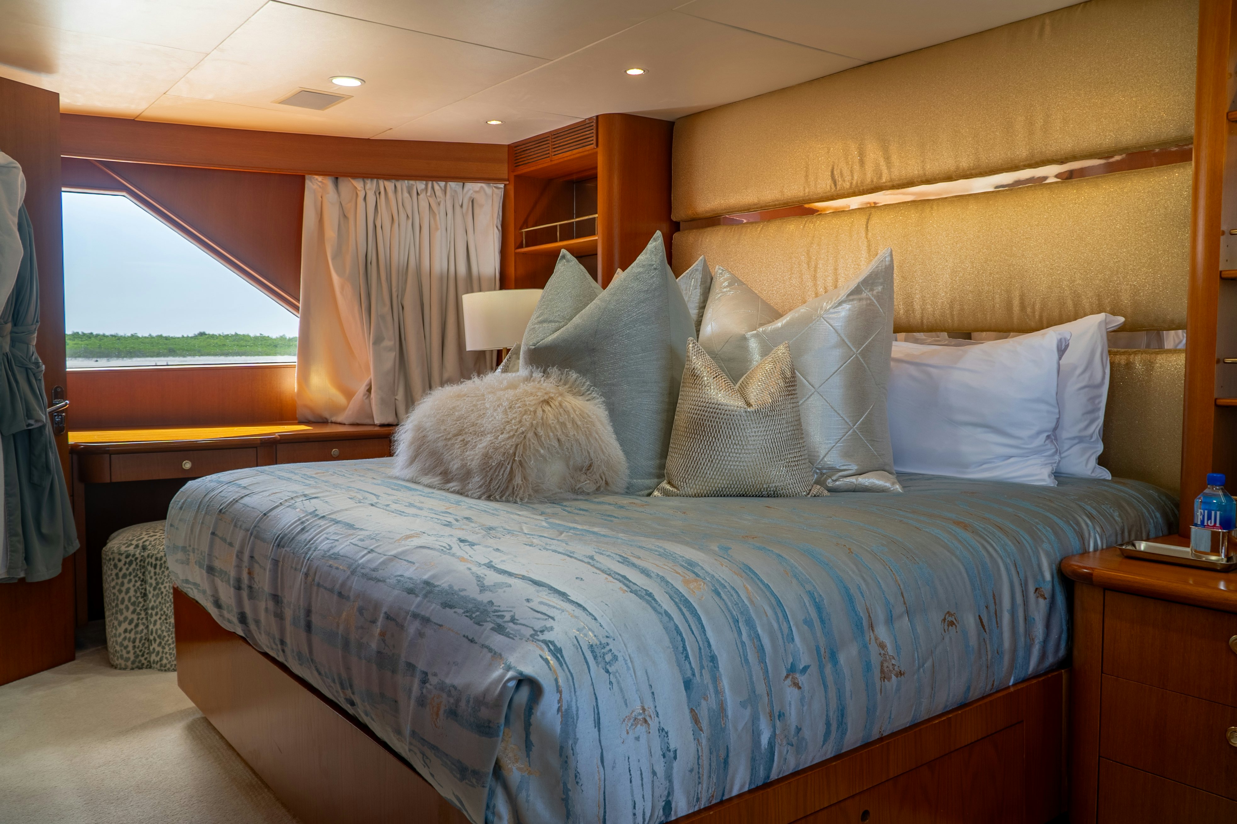 a bed with pillows aboard GALE WINDS Yacht for Sale